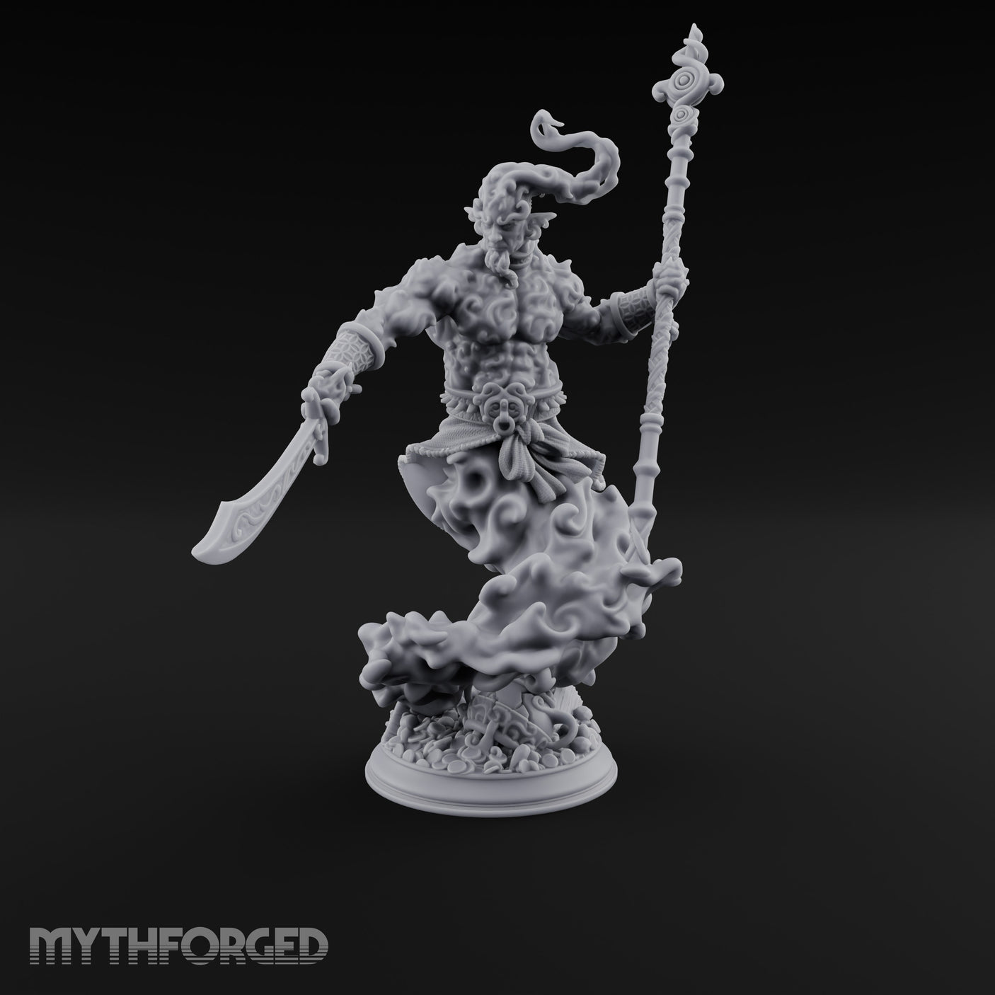 Staff Raising Blade Swinging Djinni Warrior Miniature for Dungeons and Dragons, Pathfinder or other TTRPGs