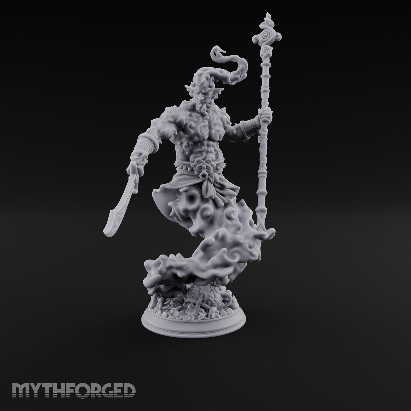 Staff Raising Blade Swinging Djinni Warrior Miniature for Dungeons and Dragons, Pathfinder or other TTRPGs