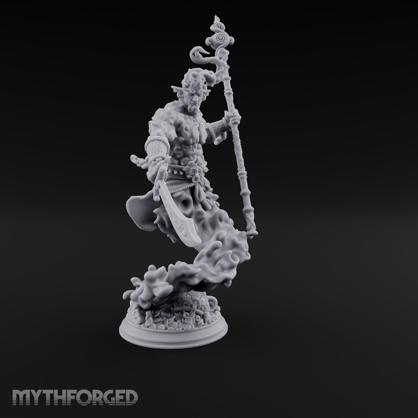 Staff Raising Blade Swinging Djinni Warrior Miniature for Dungeons and Dragons, Pathfinder or other TTRPGs