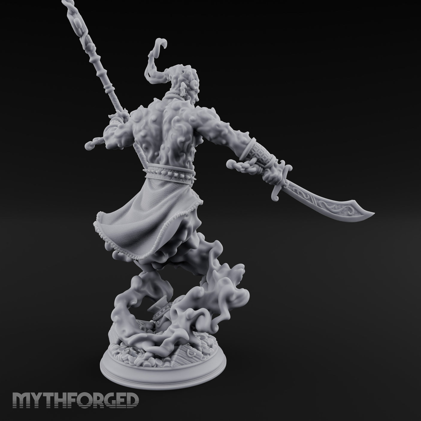 Staff Raising Blade Swinging Djinni Warrior Miniature for Dungeons and Dragons, Pathfinder or other TTRPGs