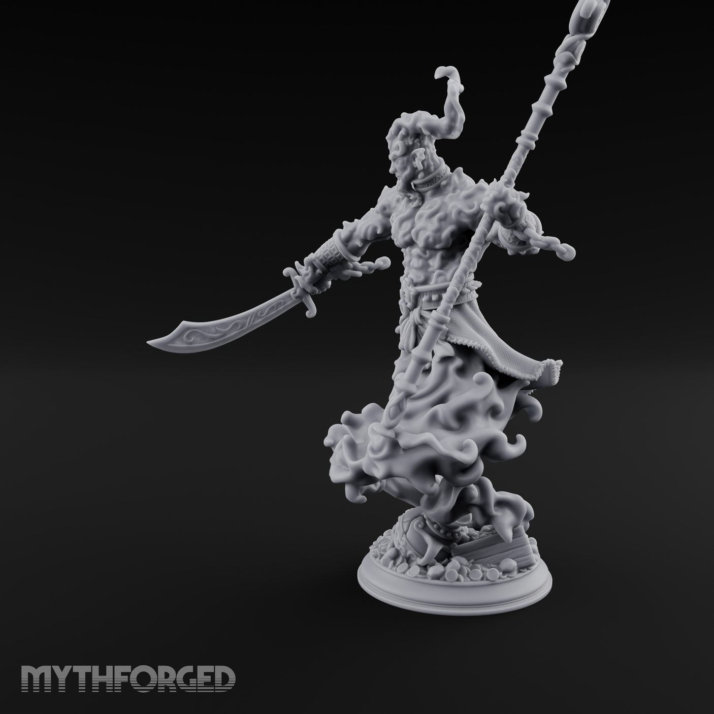 Staff Raising Blade Swinging Djinni Warrior Miniature for Dungeons and Dragons, Pathfinder or other TTRPGs