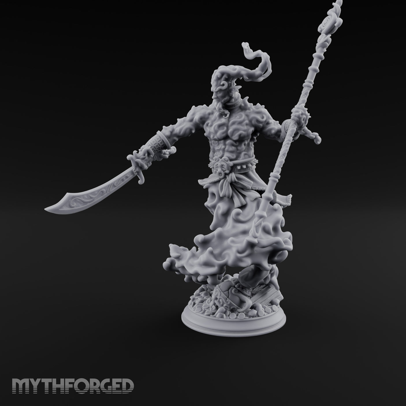 Staff Raising Blade Swinging Djinni Warrior Miniature for Dungeons and Dragons, Pathfinder or other TTRPGs