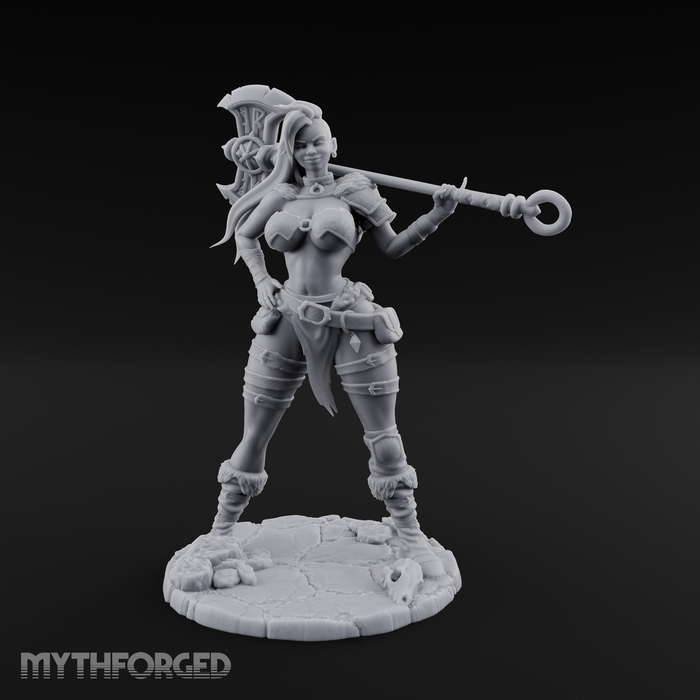 Staff Resting Smirking Human Warrior Miniature for Dungeons and Dragons, Pathfinder or other TTRPGs