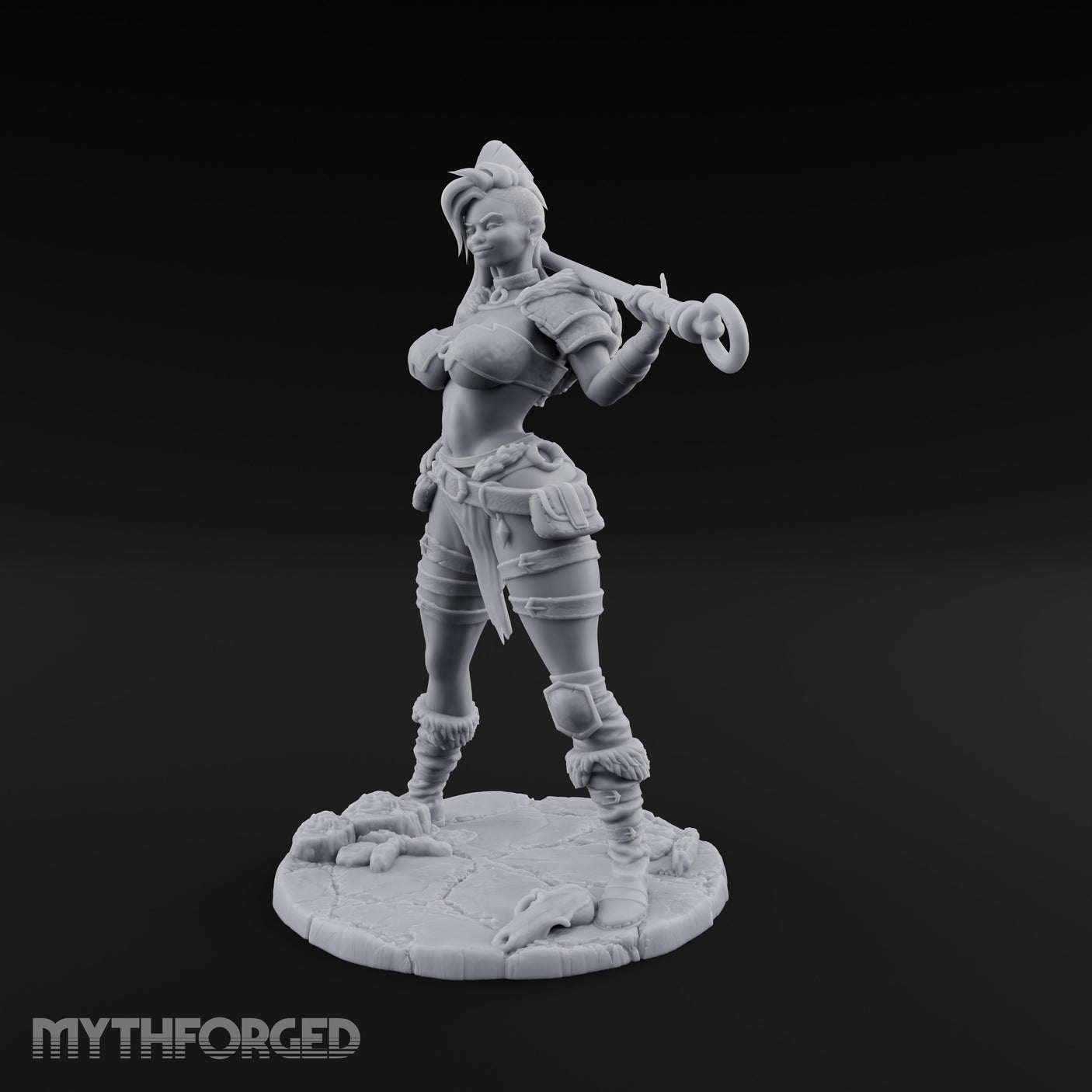 Staff Resting Smirking Human Warrior Miniature for Dungeons and Dragons, Pathfinder or other TTRPGs