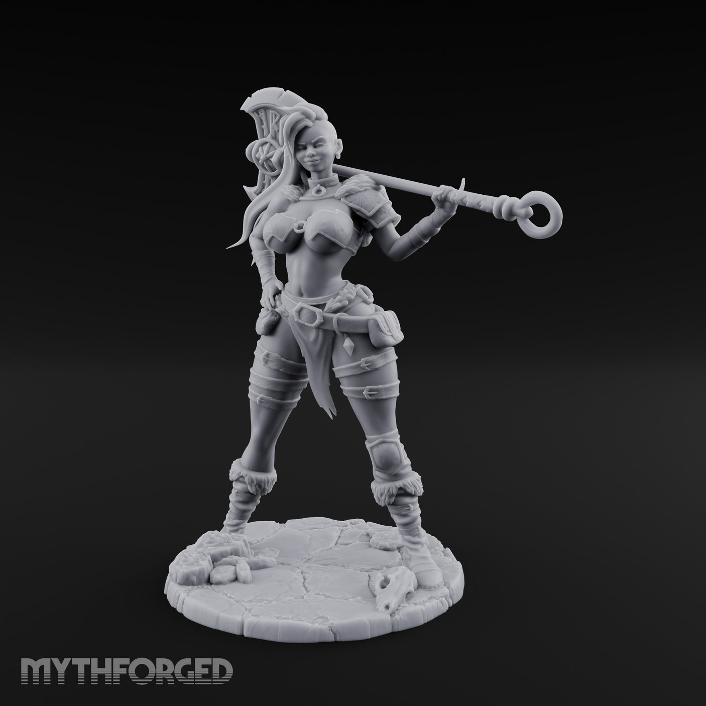 Staff Resting Smirking Human Warrior Miniature for Dungeons and Dragons, Pathfinder or other TTRPGs