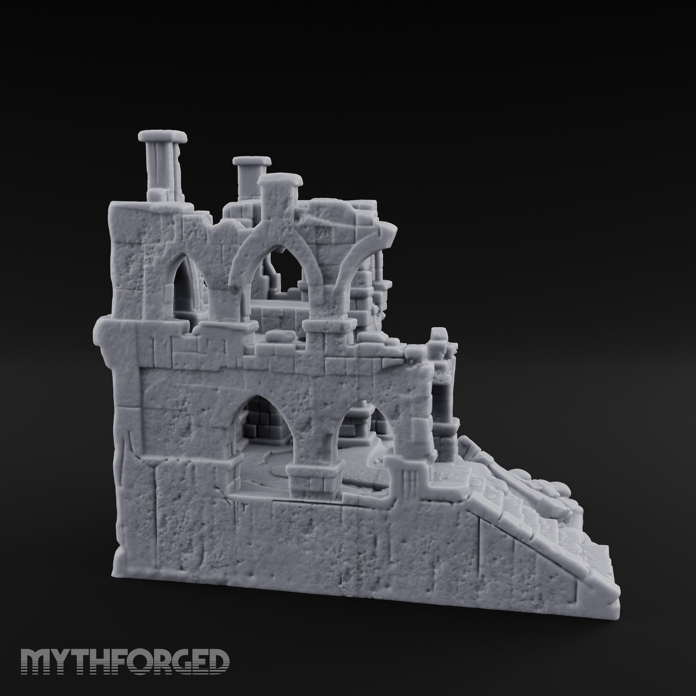 Stair-Fronted Pillar-Snapped Gothic Hall Ruins Miniature for Dungeons and Dragons, Pathfinder or other TTRPGs
