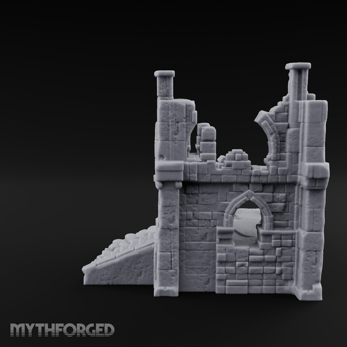 Stair-Fronted Pillar-Snapped Gothic Hall Ruins Miniature for Dungeons and Dragons, Pathfinder or other TTRPGs