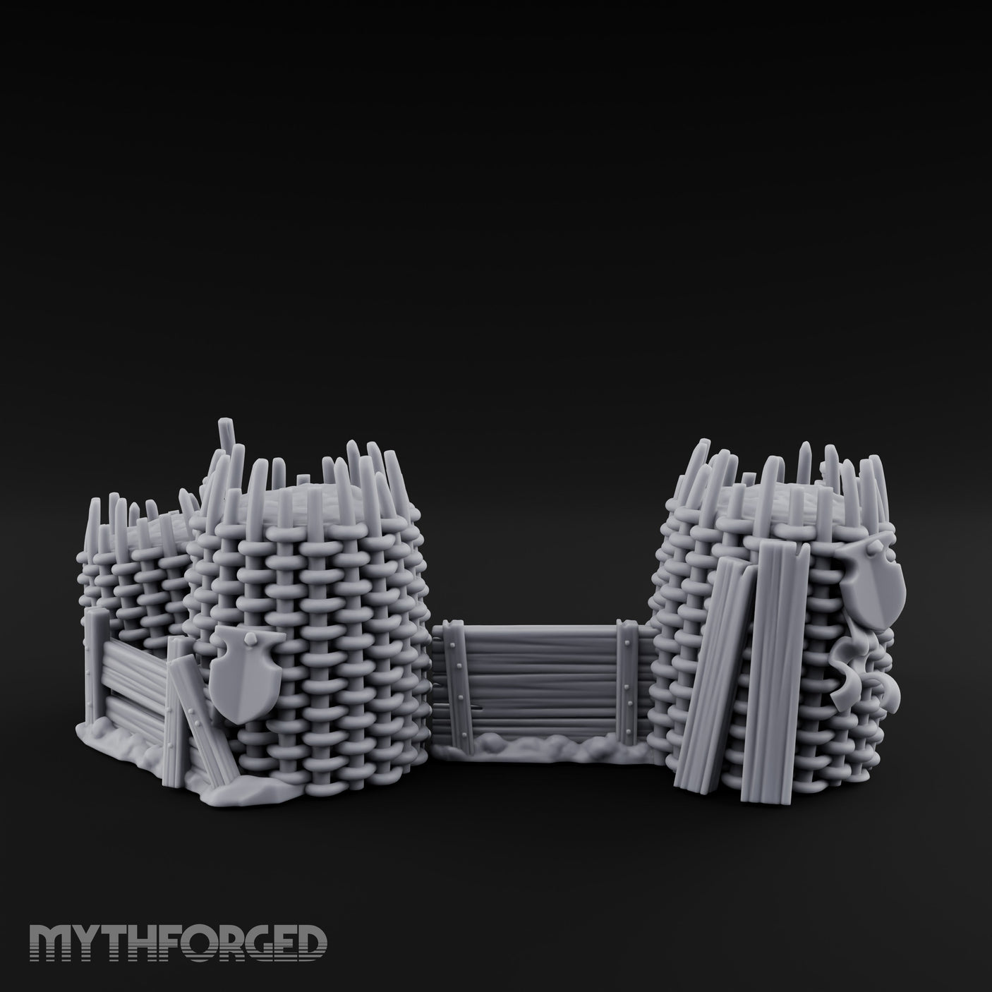 Stake-Topped Shield-Hung Palisade Barricades Miniature for Dungeons and Dragons, Pathfinder or other TTRPGs