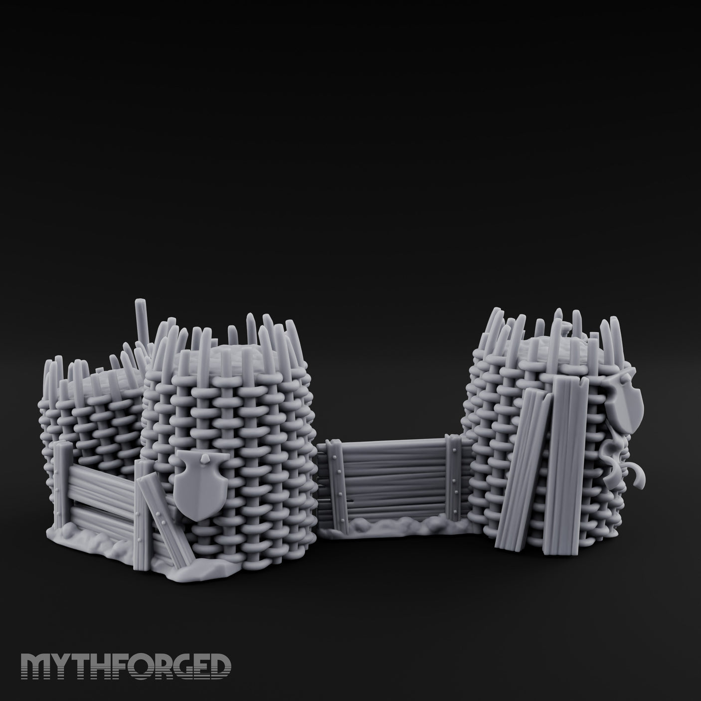 Stake-Topped Shield-Hung Palisade Barricades Miniature for Dungeons and Dragons, Pathfinder or other TTRPGs