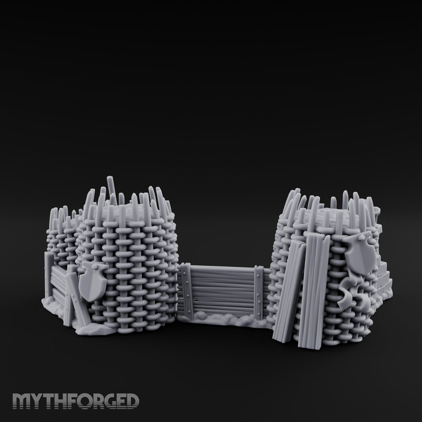 Stake-Topped Shield-Hung Palisade Barricades Miniature for Dungeons and Dragons, Pathfinder or other TTRPGs
