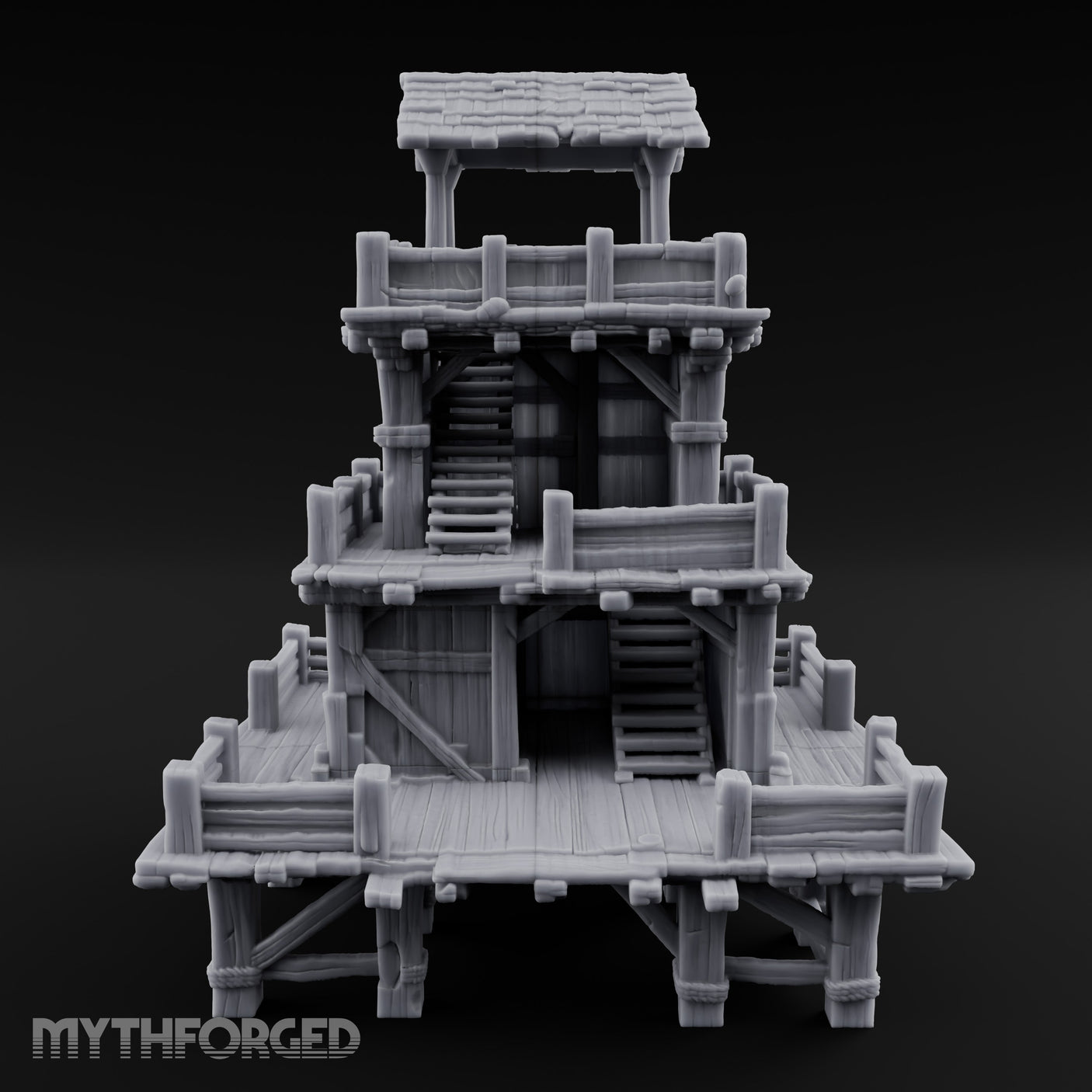 Stilt-Raised Deck-Wrapped Wooden Watchtower Miniature for Dungeons and Dragons, Pathfinder or other TTRPGs