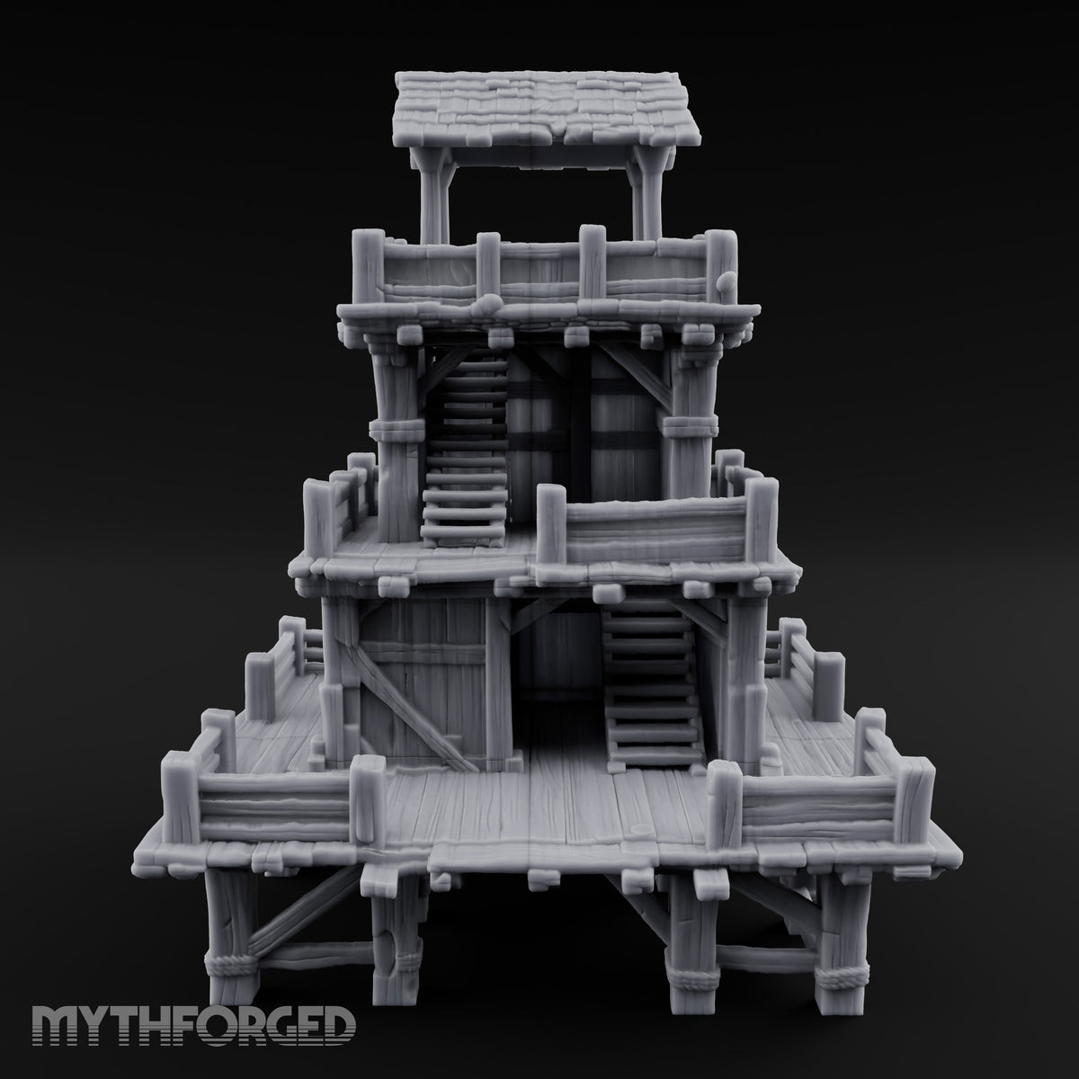 Stilt-Raised Deck-Wrapped Wooden Watchtower Miniature for Dungeons and Dragons, Pathfinder or other TTRPGs