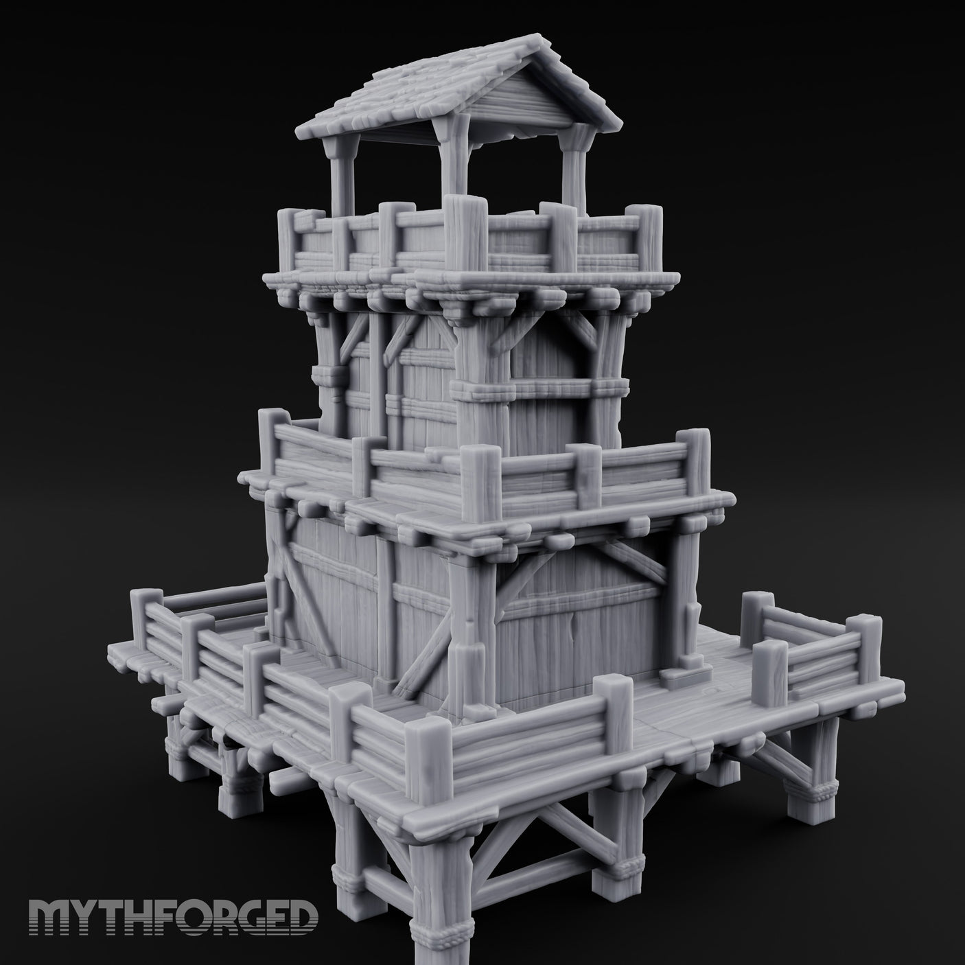 Stilt-Raised Deck-Wrapped Wooden Watchtower Miniature for Dungeons and Dragons, Pathfinder or other TTRPGs