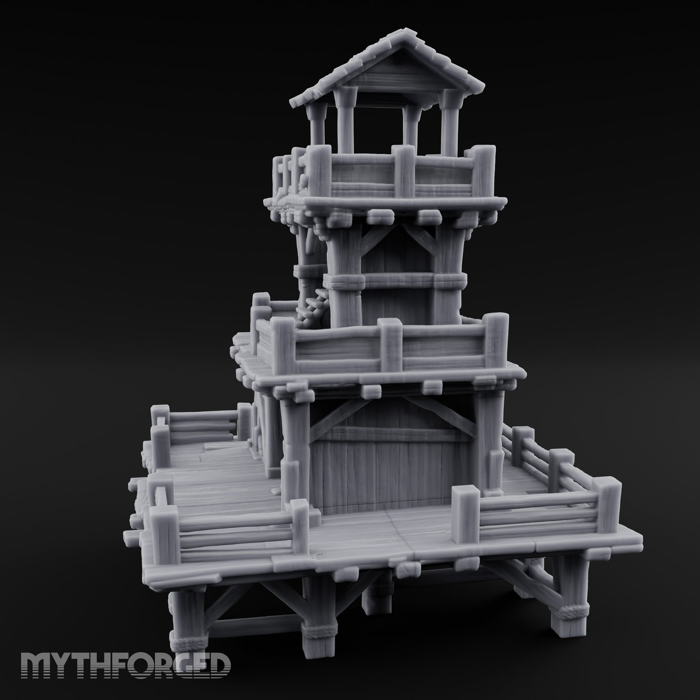 Stilt-Raised Deck-Wrapped Wooden Watchtower Miniature for Dungeons and Dragons, Pathfinder or other TTRPGs