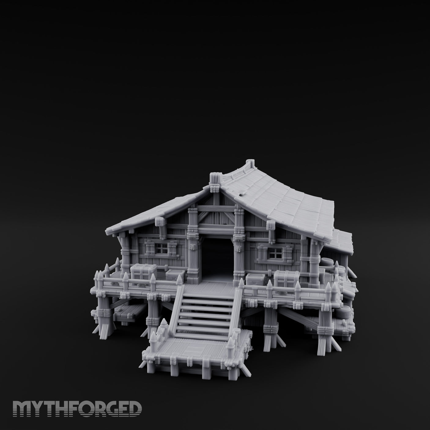 Stilt-Raised Pagoda-Roofed Swamp Headman's House Miniature for Dungeons and Dragons, Pathfinder or other TTRPGs