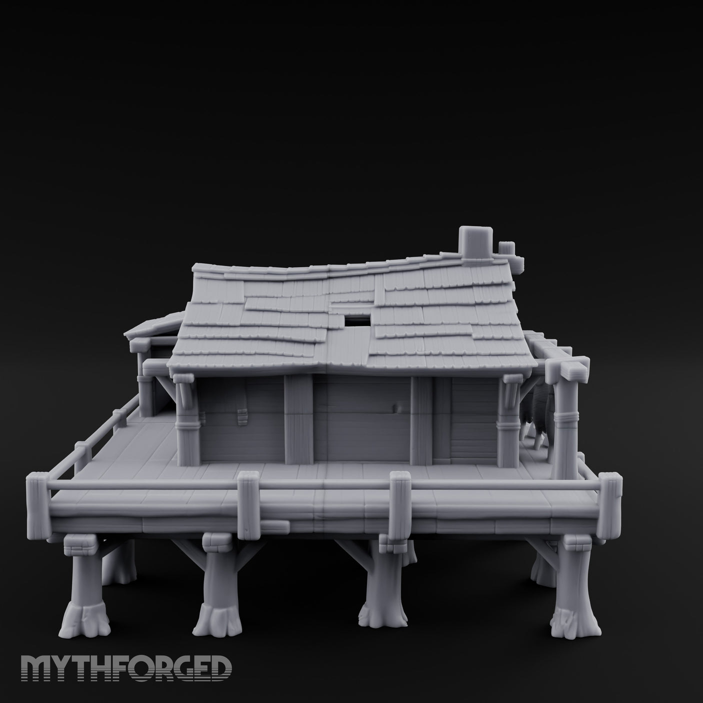 Stilted-Dock Chimney-Vented Waterfront Smokehouse Miniature for Dungeons and Dragons, Pathfinder or other TTRPGs