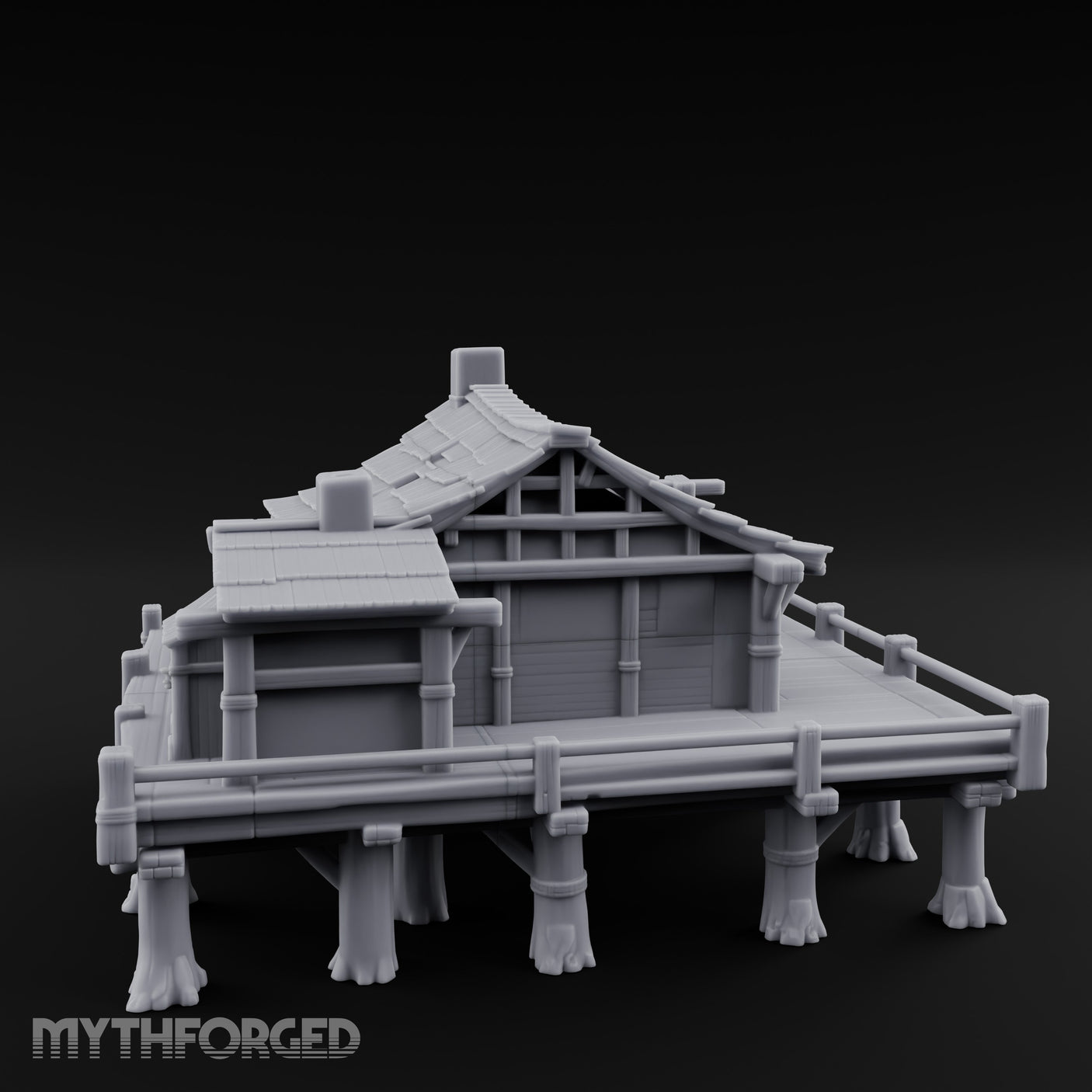 Stilted-Dock Chimney-Vented Waterfront Smokehouse Miniature for Dungeons and Dragons, Pathfinder or other TTRPGs