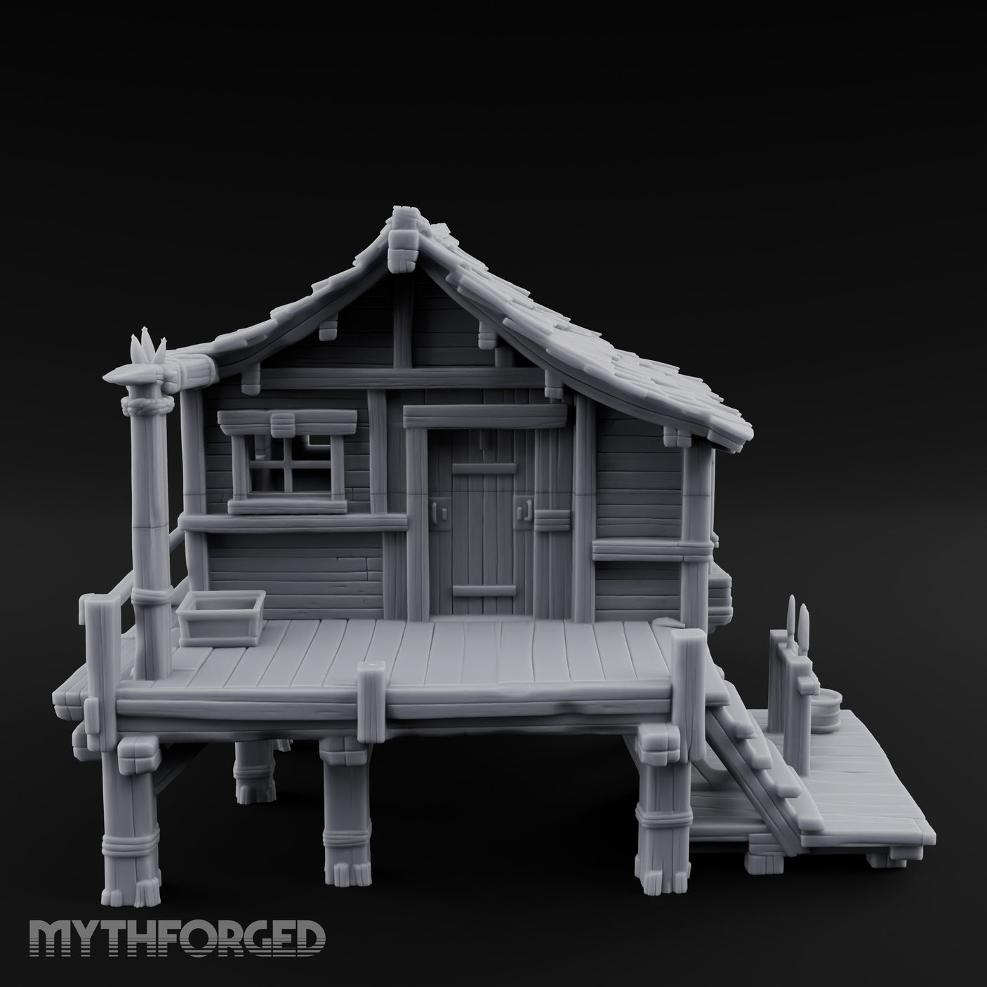 Stilted Dock-Planked Fisherman's Hut Miniature for Dungeons and Dragons, Pathfinder or other TTRPGs