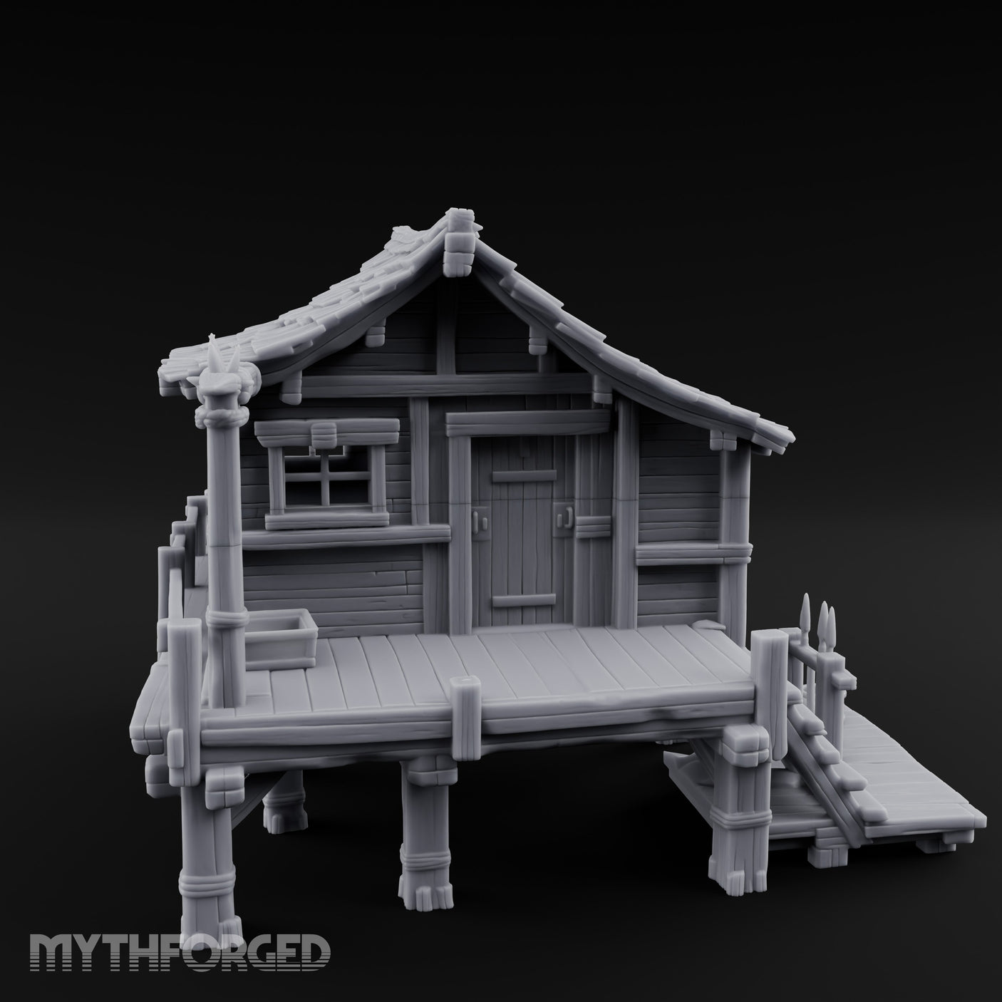 Stilted Dock-Planked Fisherman's Hut Miniature for Dungeons and Dragons, Pathfinder or other TTRPGs