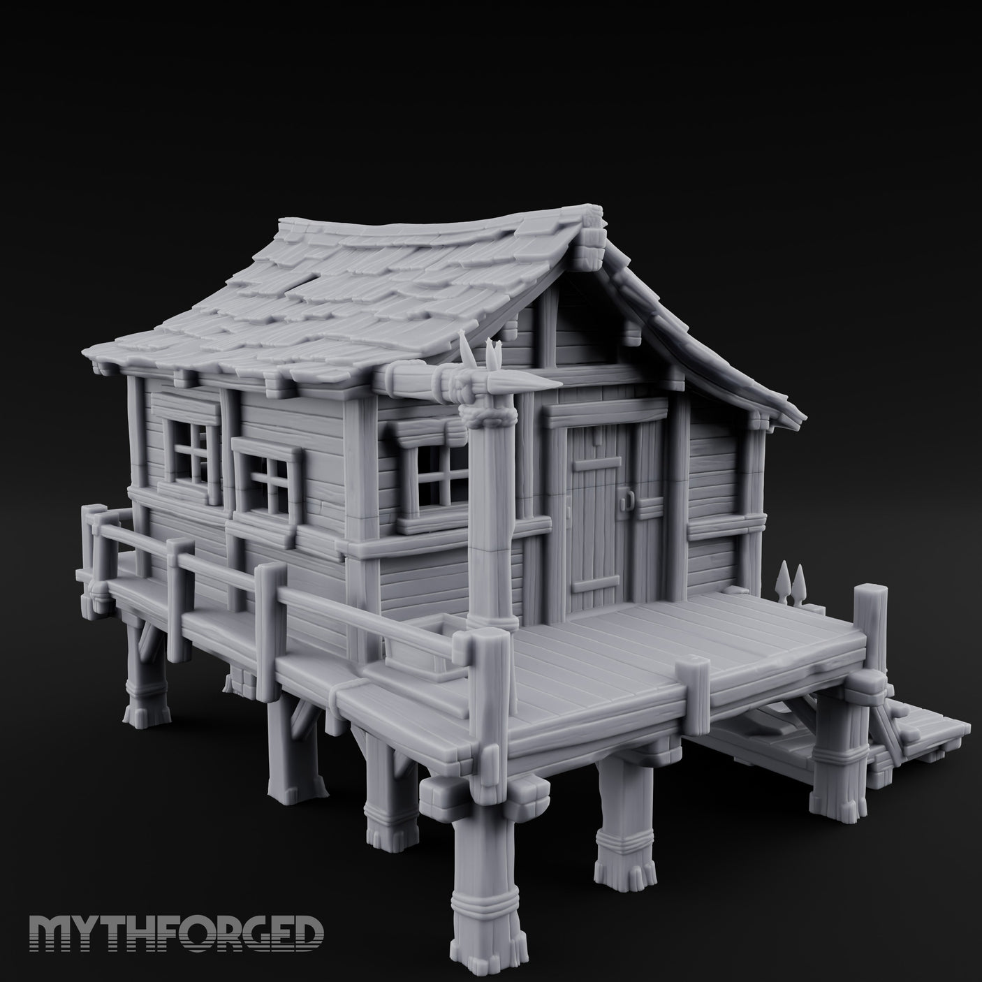 Stilted Dock-Planked Fisherman's Hut Miniature for Dungeons and Dragons, Pathfinder or other TTRPGs