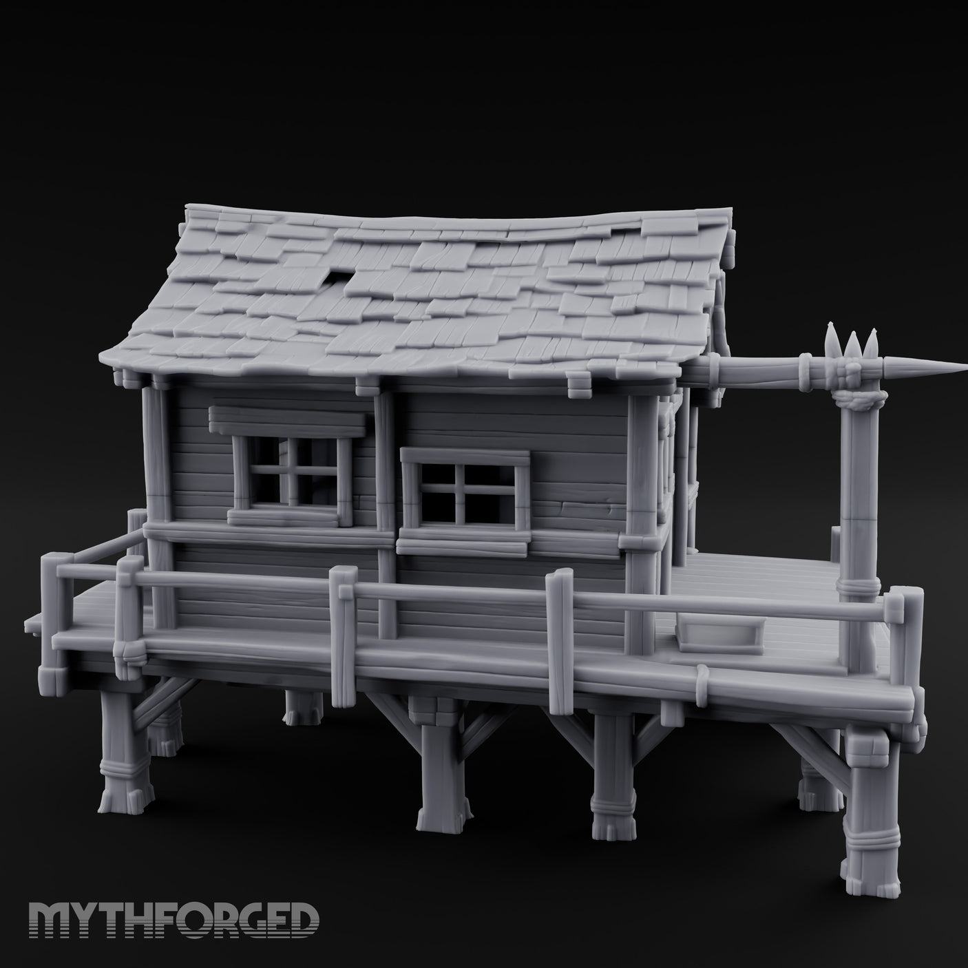 Stilted Dock-Planked Fisherman's Hut Miniature for Dungeons and Dragons, Pathfinder or other TTRPGs