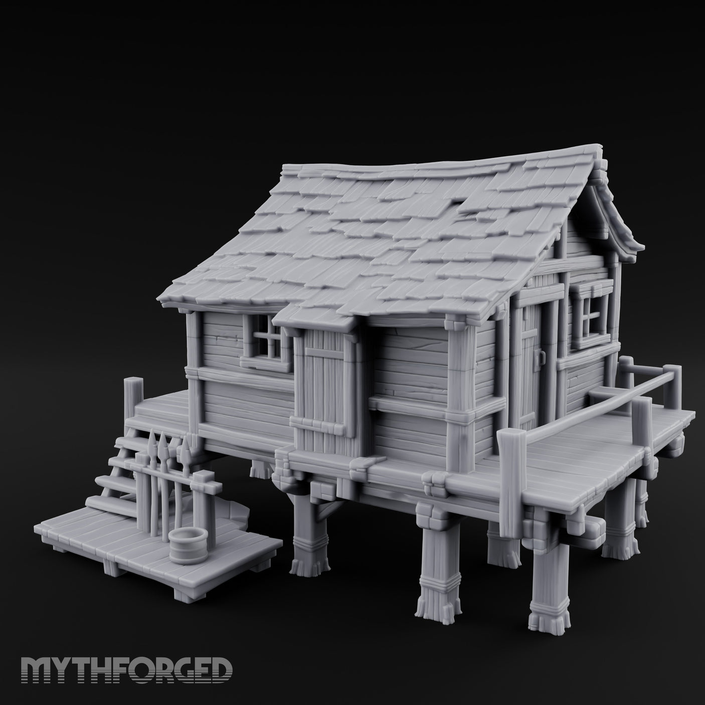 Stilted Dock-Planked Fisherman's Hut Miniature for Dungeons and Dragons, Pathfinder or other TTRPGs