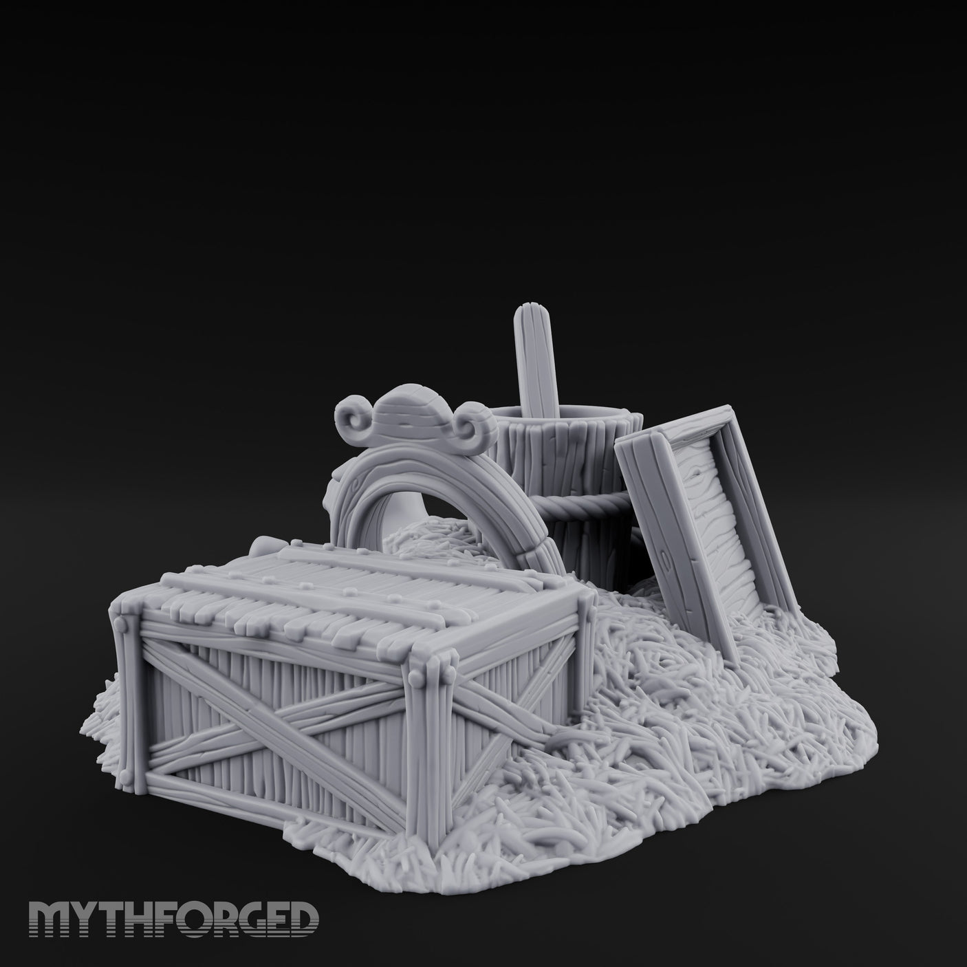Straw-Spilled Wicker-Woven Pig Pen Crate Scene Miniature for Dungeons and Dragons, Pathfinder or other TTRPGs