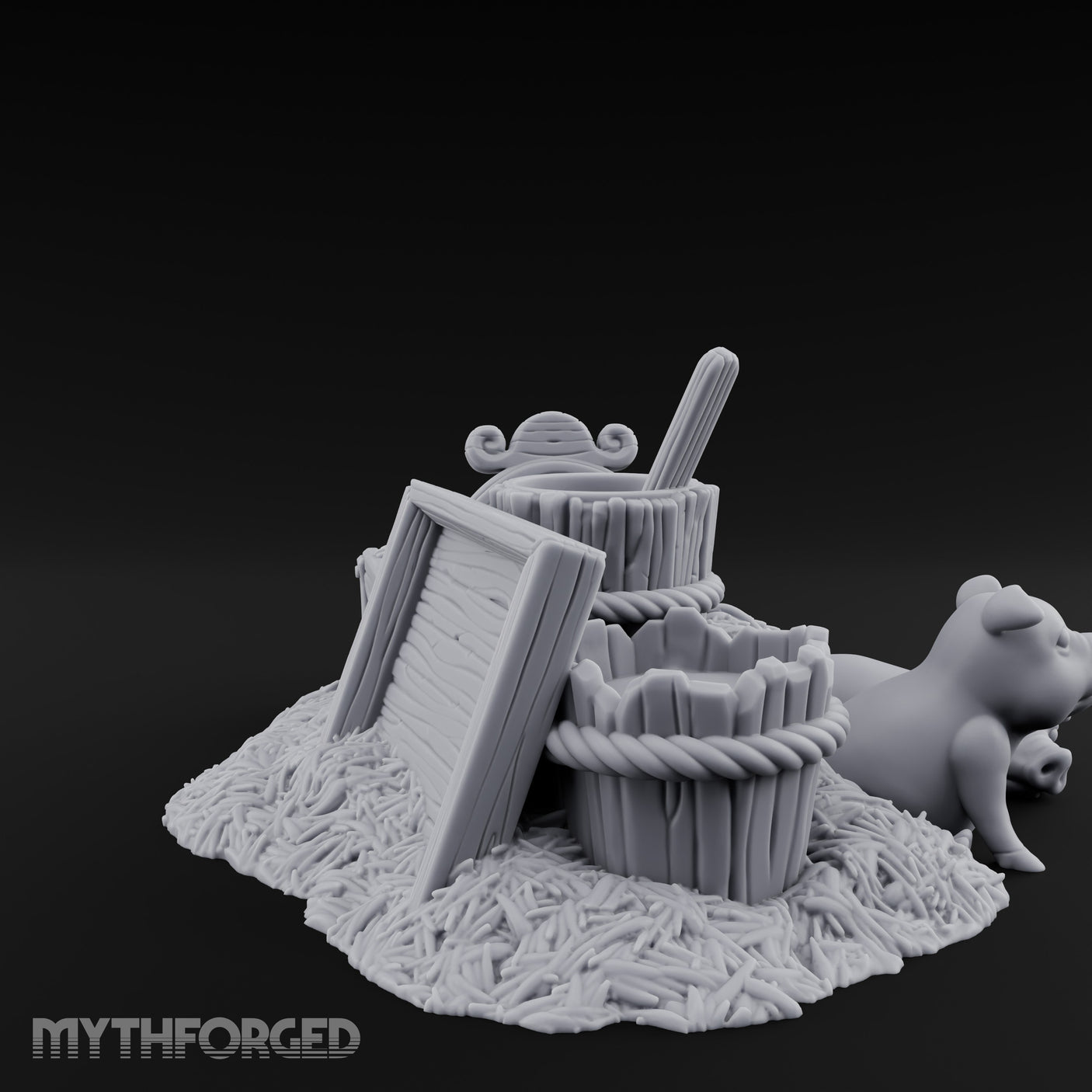 Straw-Spilled Wicker-Woven Pig Pen Crate Scene Miniature for Dungeons and Dragons, Pathfinder or other TTRPGs