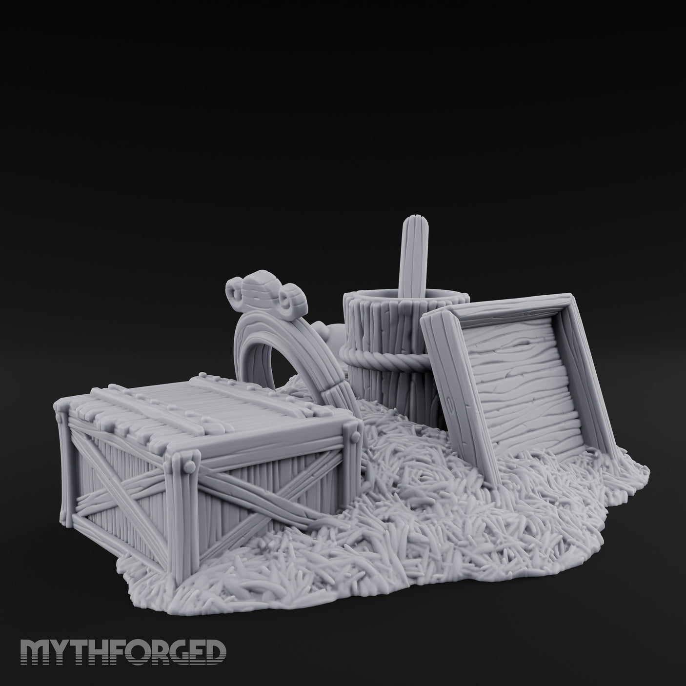 Straw-Spilled Wicker-Woven Pig Pen Crate Scene Miniature for Dungeons and Dragons, Pathfinder or other TTRPGs