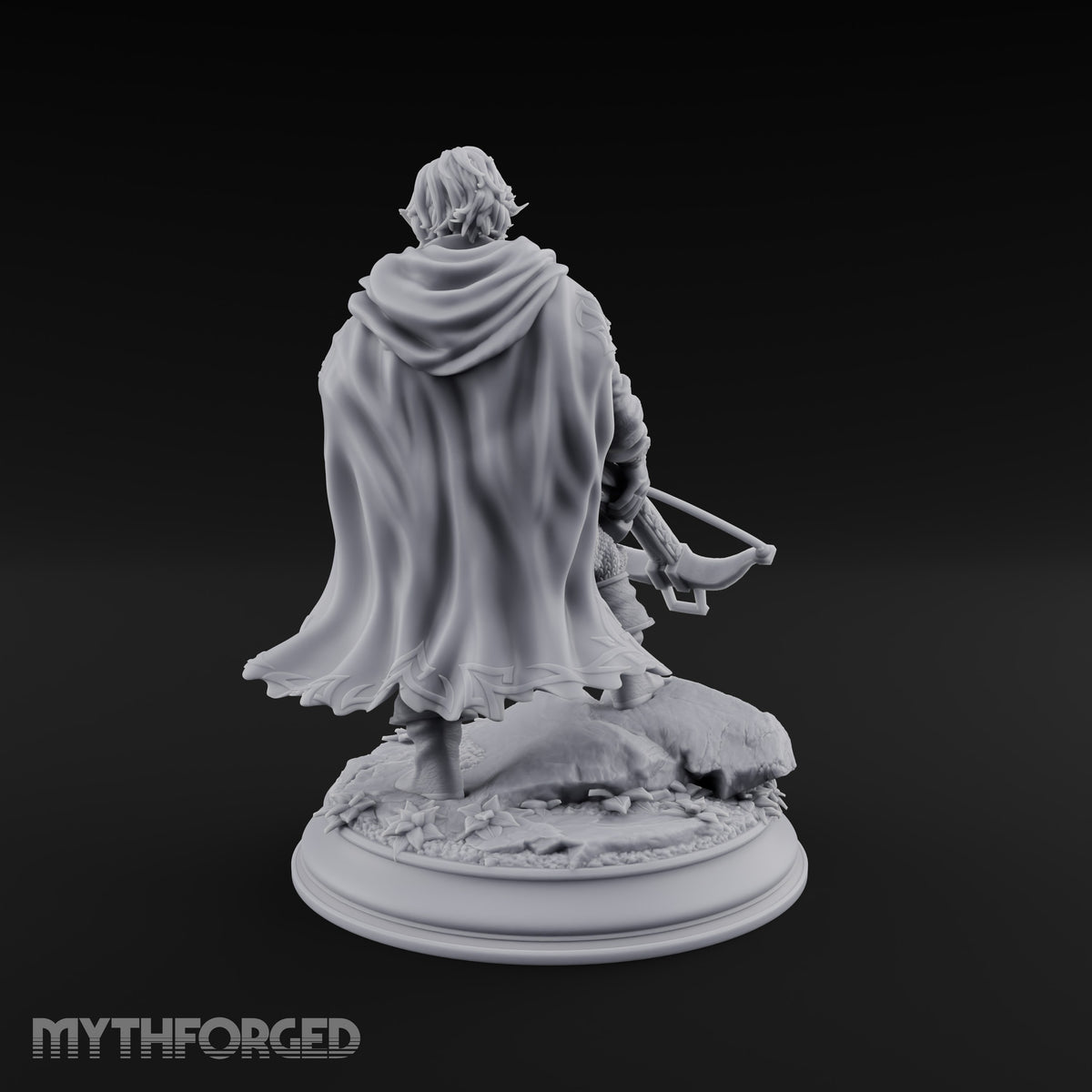 Small Game Hunter Halfling Ranger with Crossbow and Sword on Rocky Base