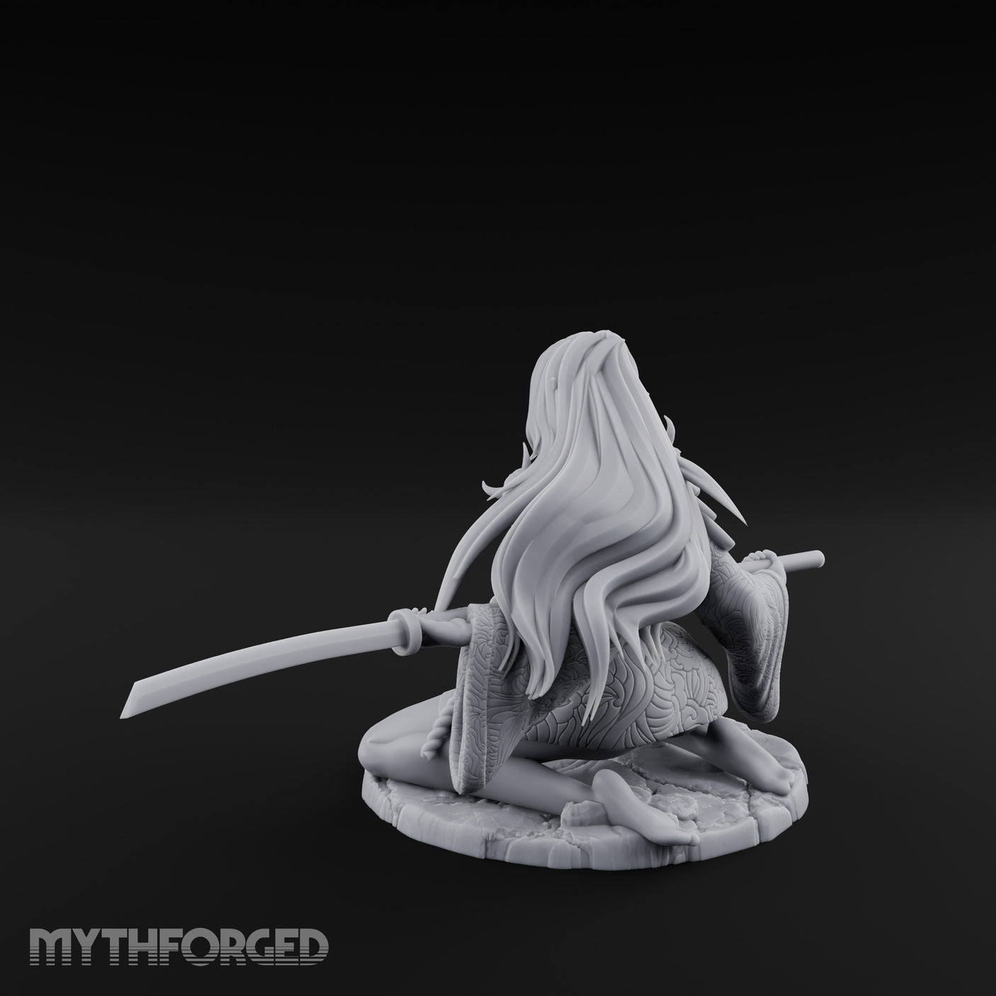 Sweeping Kneeling Human Samurai Miniature for Dungeons and Dragons, Pathfinder or other TTRPGs