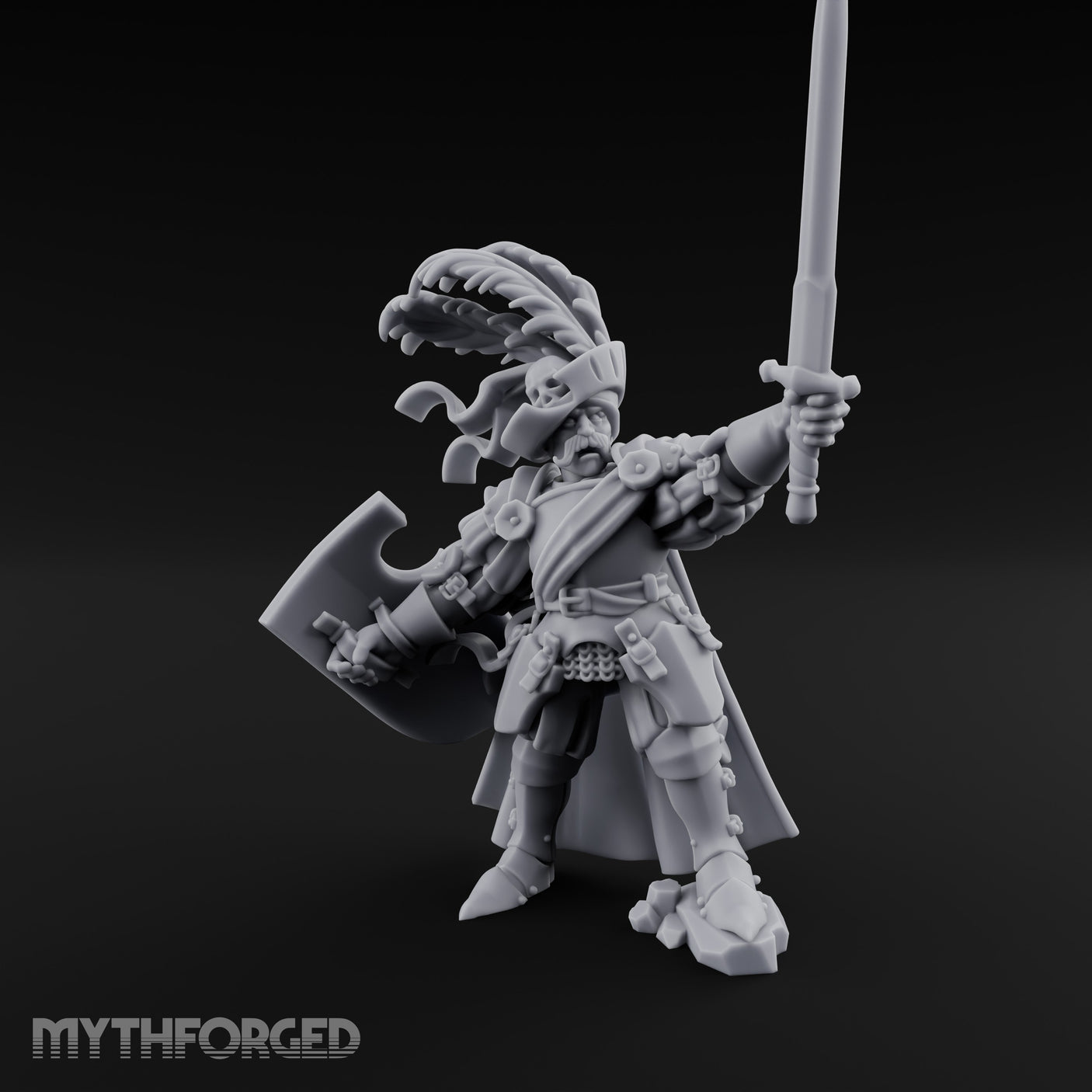 Sword Aloft Axe Bearing Human General Miniature for Dungeons and Dragons, Pathfinder or other TTRPGs
