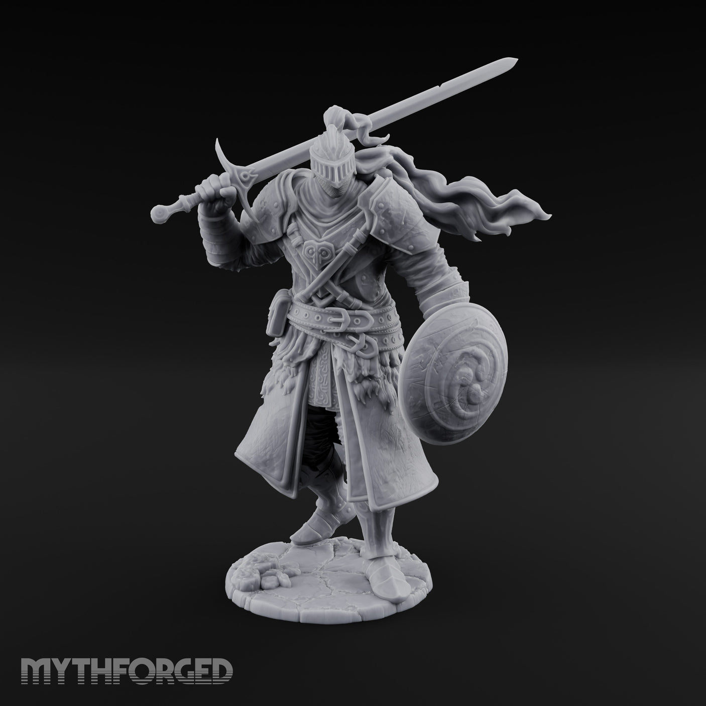 Sword Aloft Cloak Streaming Human Knight Miniature for Dungeons and Dragons, Pathfinder or other TTRPGs
