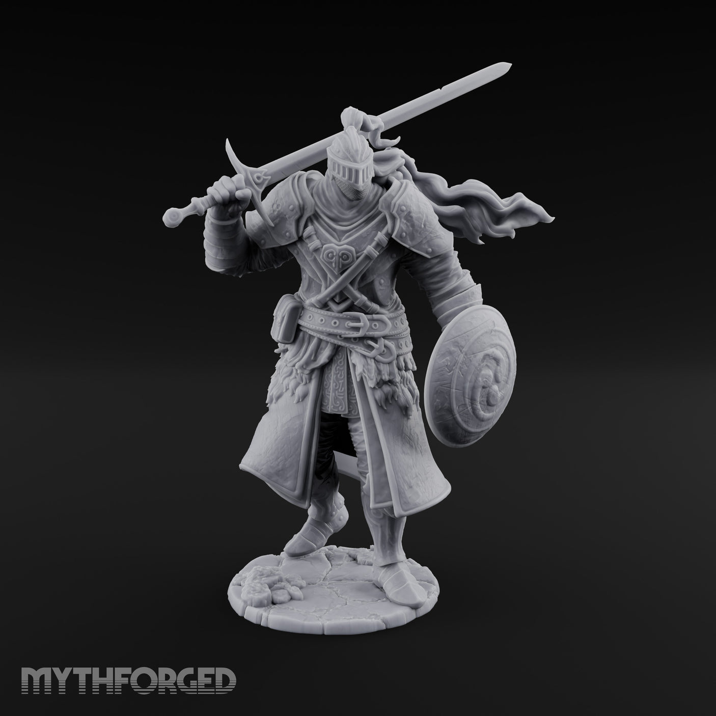 Sword Aloft Cloak Streaming Human Knight Miniature for Dungeons and Dragons, Pathfinder or other TTRPGs