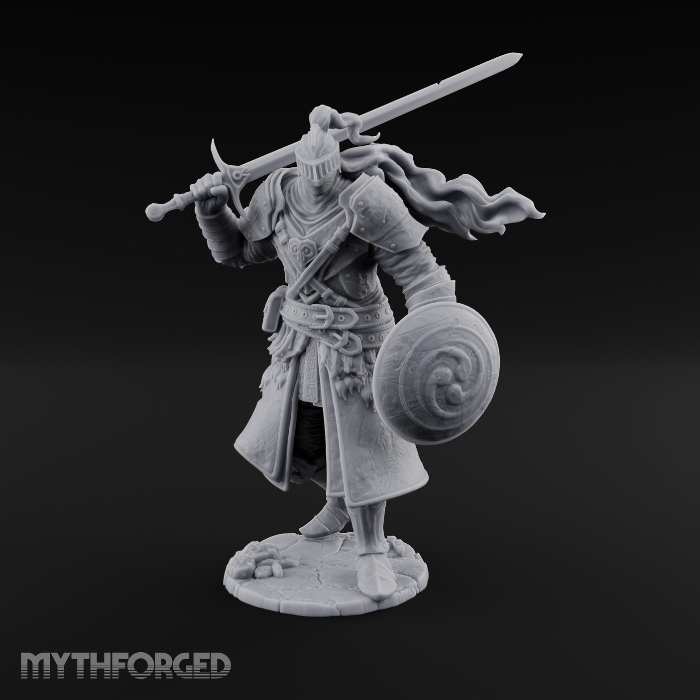 Sword Aloft Cloak Streaming Human Knight Miniature for Dungeons and Dragons, Pathfinder or other TTRPGs