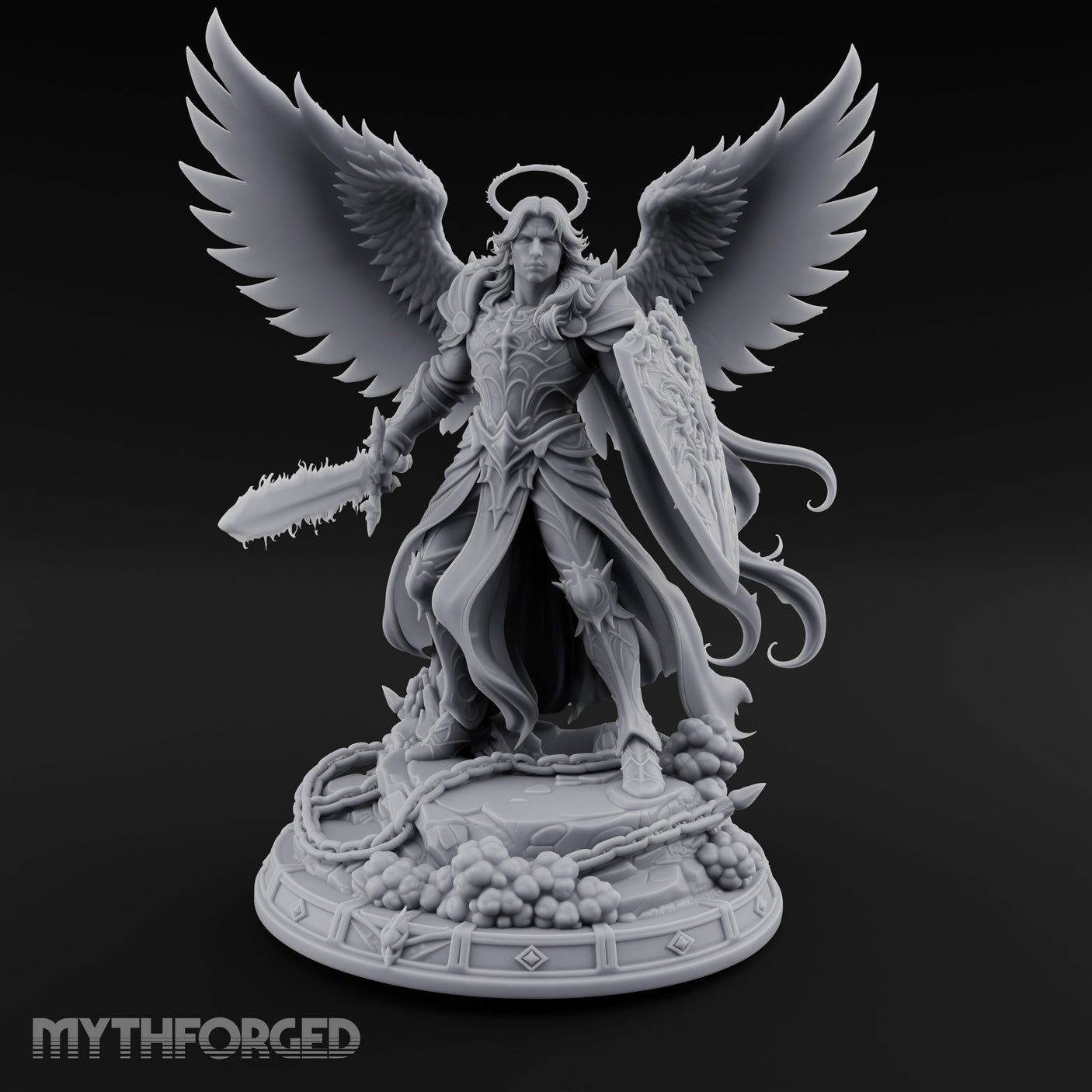 Sword And Shield Bearing Angel Warrior Miniature for Dungeons and Dragons, Pathfinder or other TTRPGs