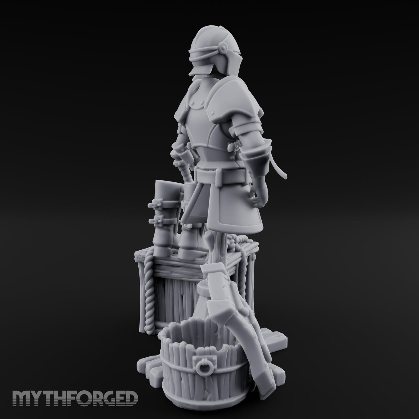 Sword-Leaned Rope-Bound Knight's Armour Stand Scene Miniature for Dungeons and Dragons, Pathfinder or other TTRPGs