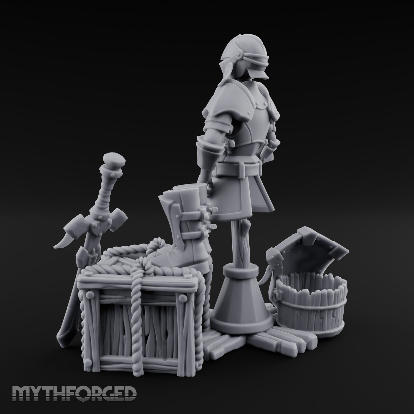 Sword-Leaned Rope-Bound Knight's Armour Stand Scene Miniature for Dungeons and Dragons, Pathfinder or other TTRPGs