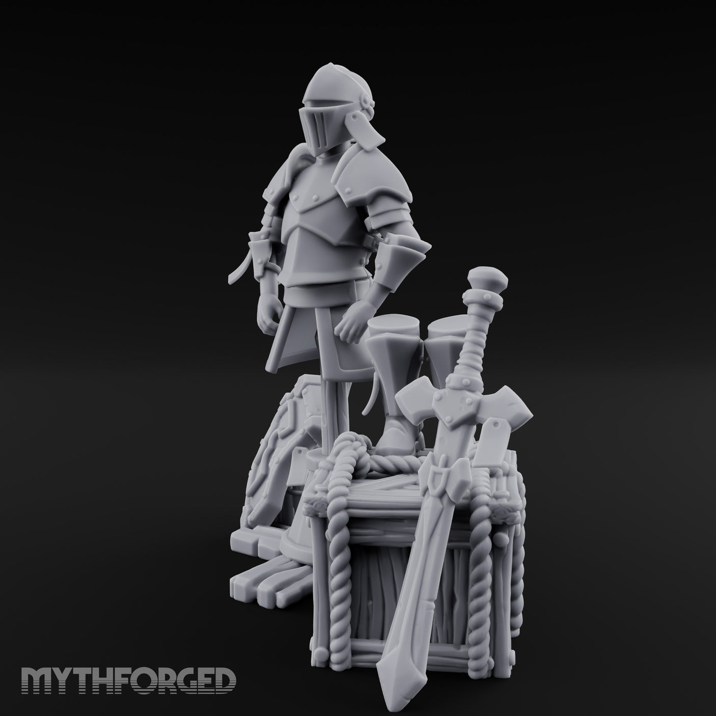 Sword-Leaned Rope-Bound Knight's Armour Stand Scene Miniature for Dungeons and Dragons, Pathfinder or other TTRPGs