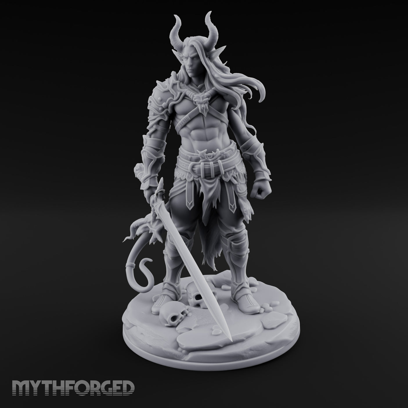 Sword Lowered Skulls Underfoot Demon Warrior Miniature for Dungeons and Dragons, Pathfinder or other TTRPGs
