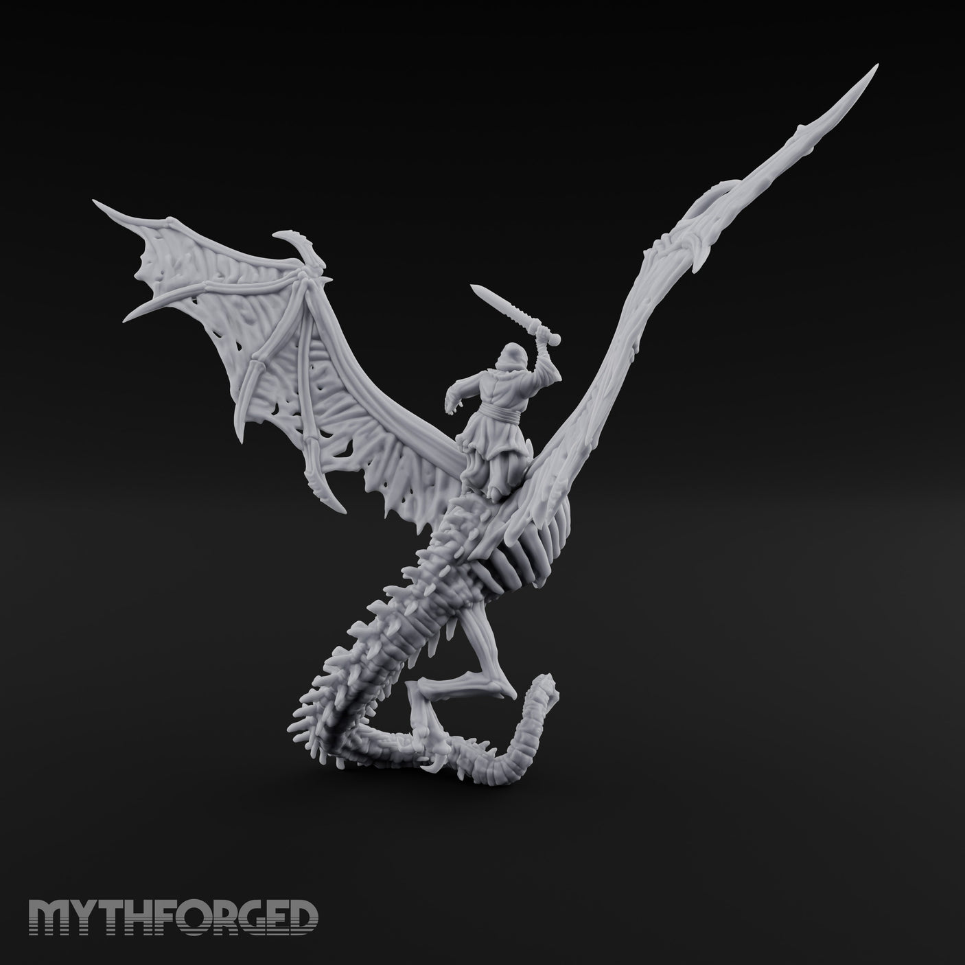 Sword Raised Aloft Human Undead Dragon Rider Miniature for Dungeons and Dragons, Pathfinder or other TTRPGs