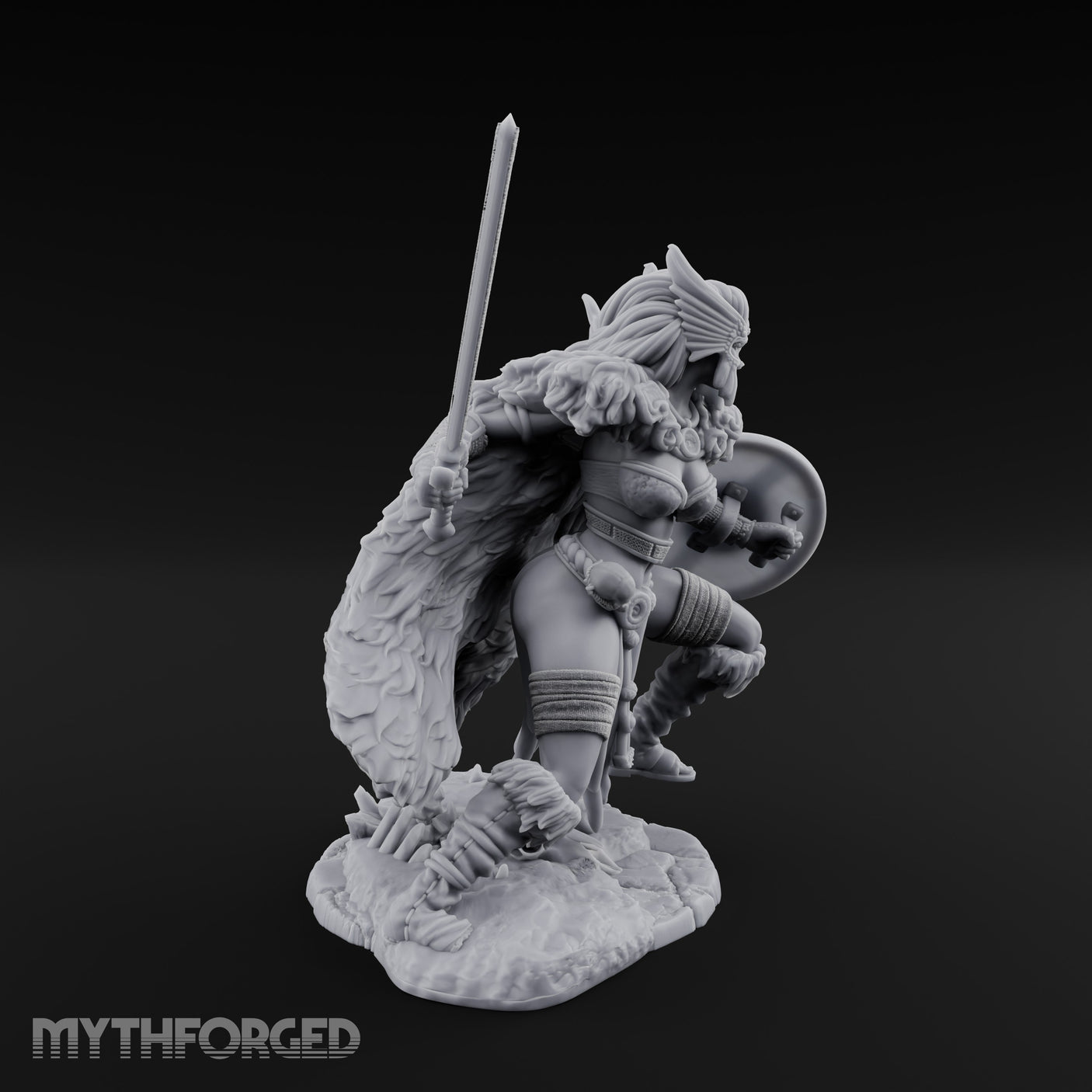 Sword Raised Shield Braced Human Barbarian Miniature for Dungeons and Dragons, Pathfinder or other TTRPGs