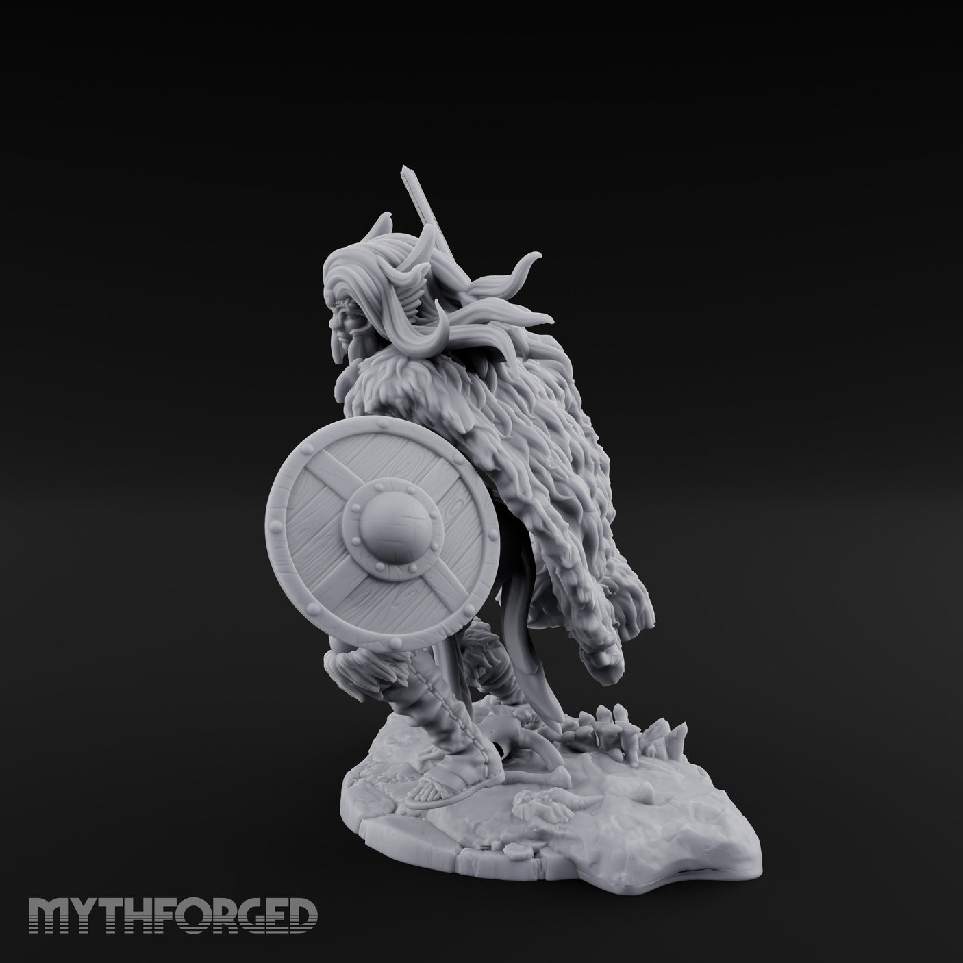 Sword Raised Shield Braced Human Barbarian Miniature for Dungeons and Dragons, Pathfinder or other TTRPGs