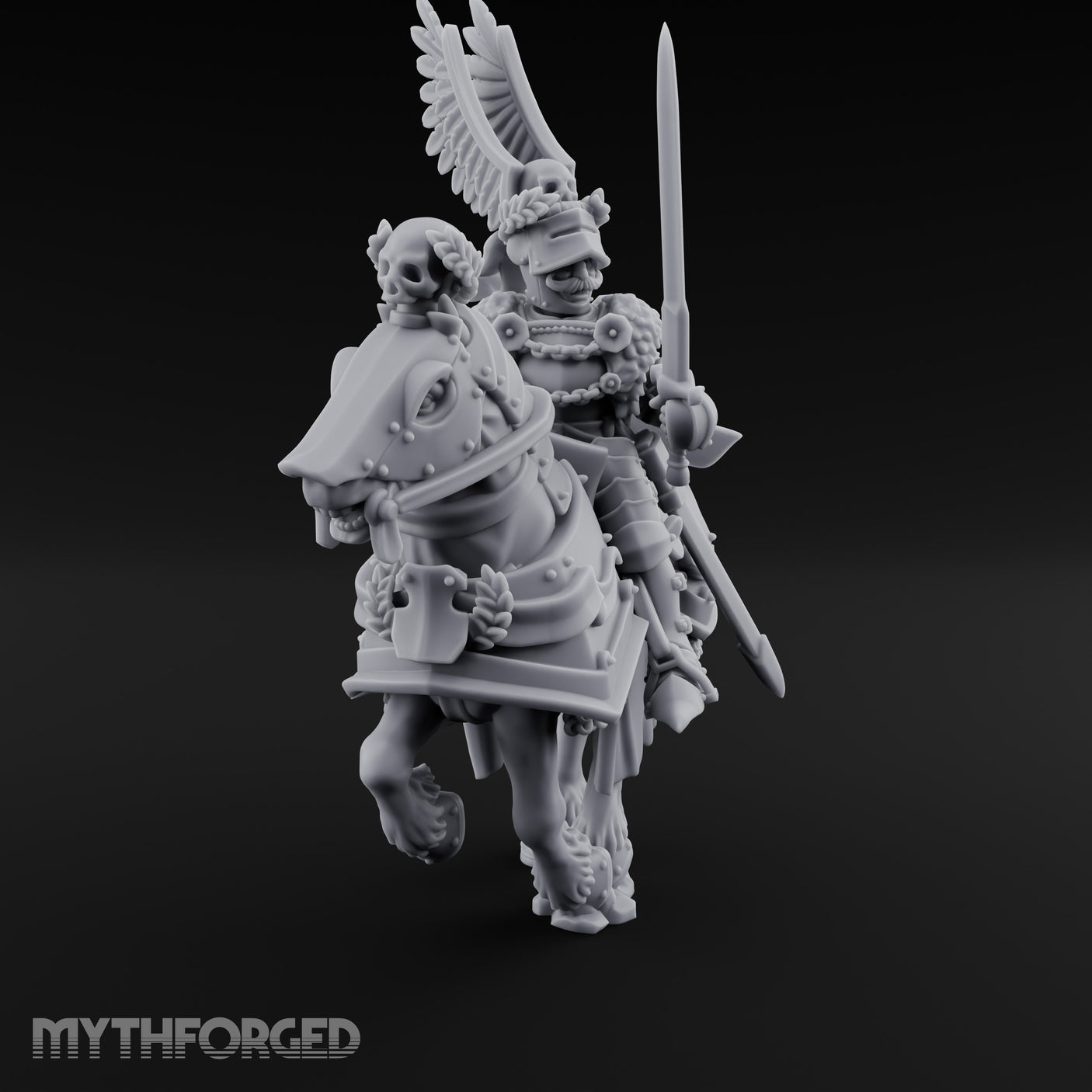 Sword Raised Winged Helm General on Horseback Miniature for Dungeons and Dragons, Pathfinder or other TTRPGs