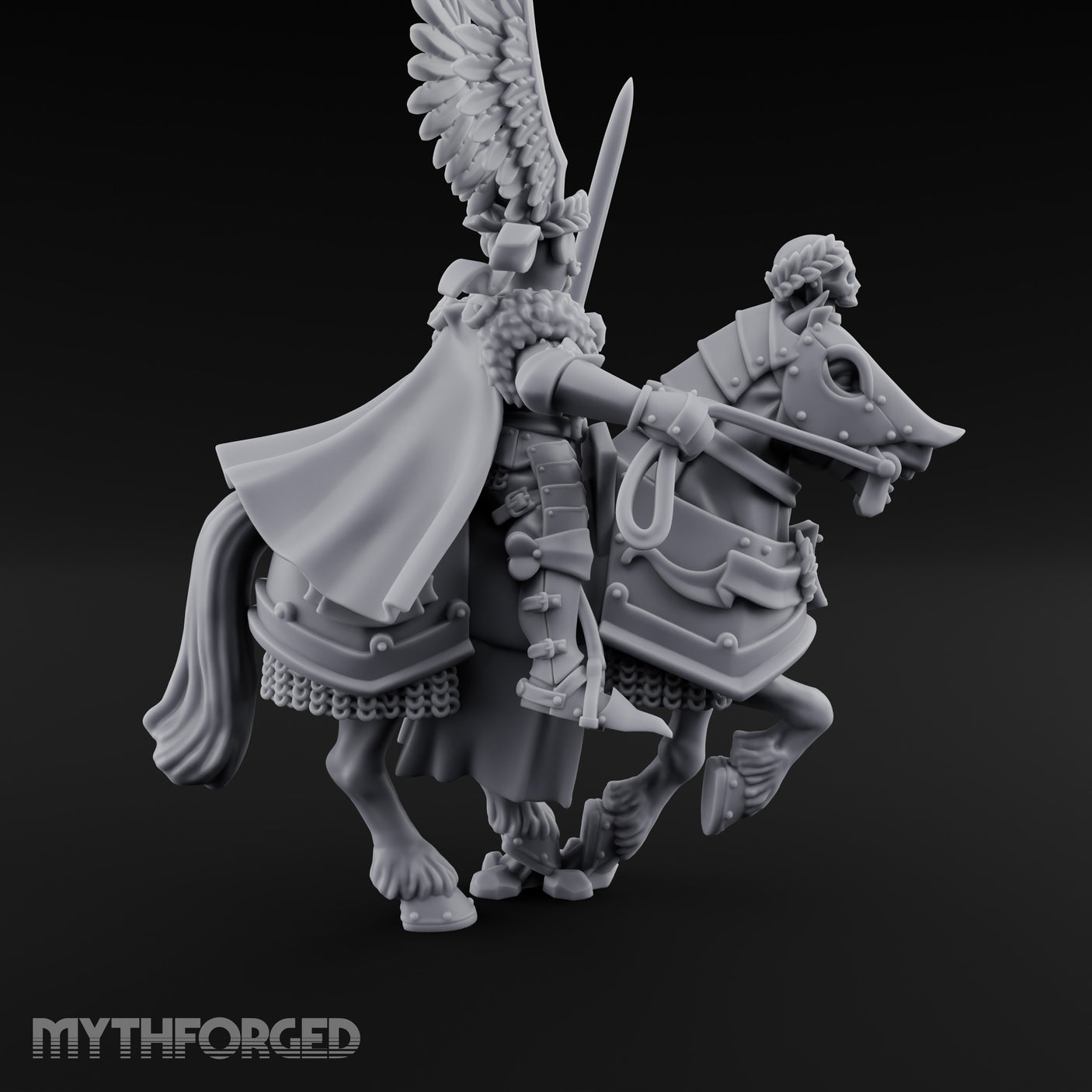 Sword Raised Winged Helm General on Horseback Miniature for Dungeons and Dragons, Pathfinder or other TTRPGs