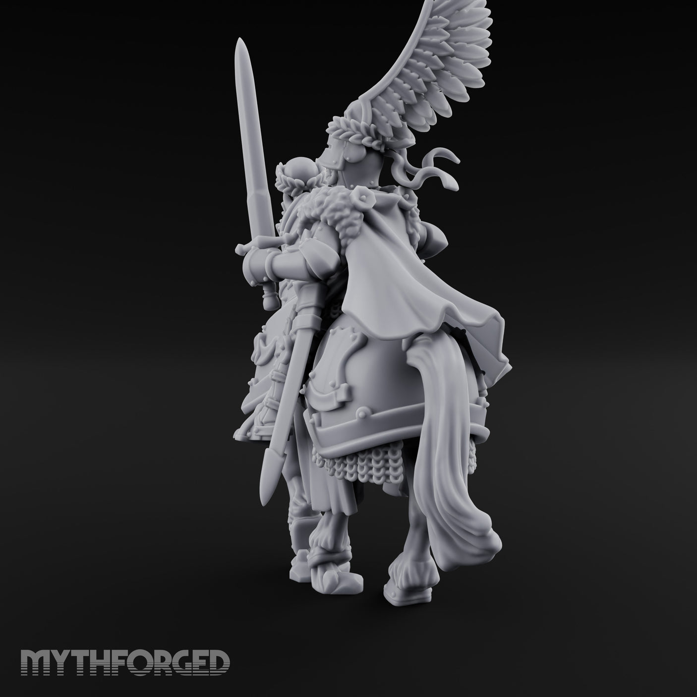 Sword Raised Winged Helm General on Horseback Miniature for Dungeons and Dragons, Pathfinder or other TTRPGs