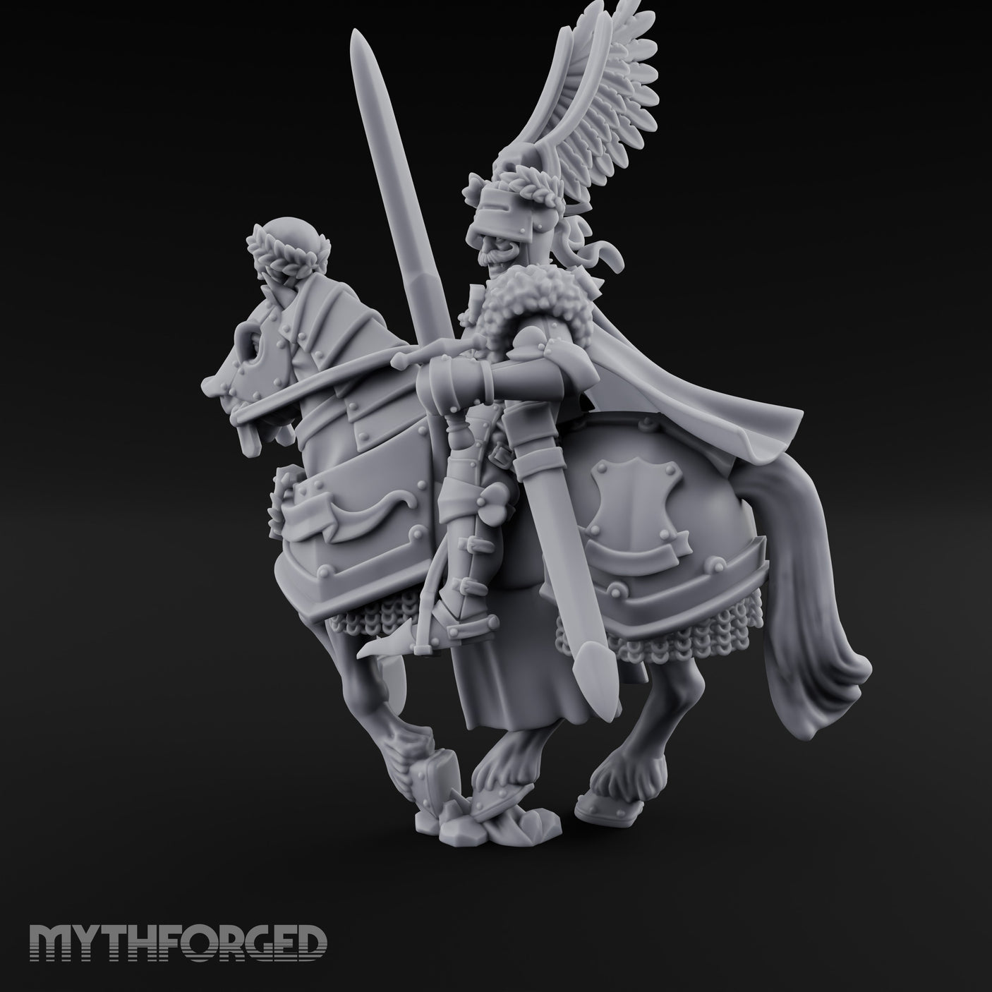 Sword Raised Winged Helm General on Horseback Miniature for Dungeons and Dragons, Pathfinder or other TTRPGs