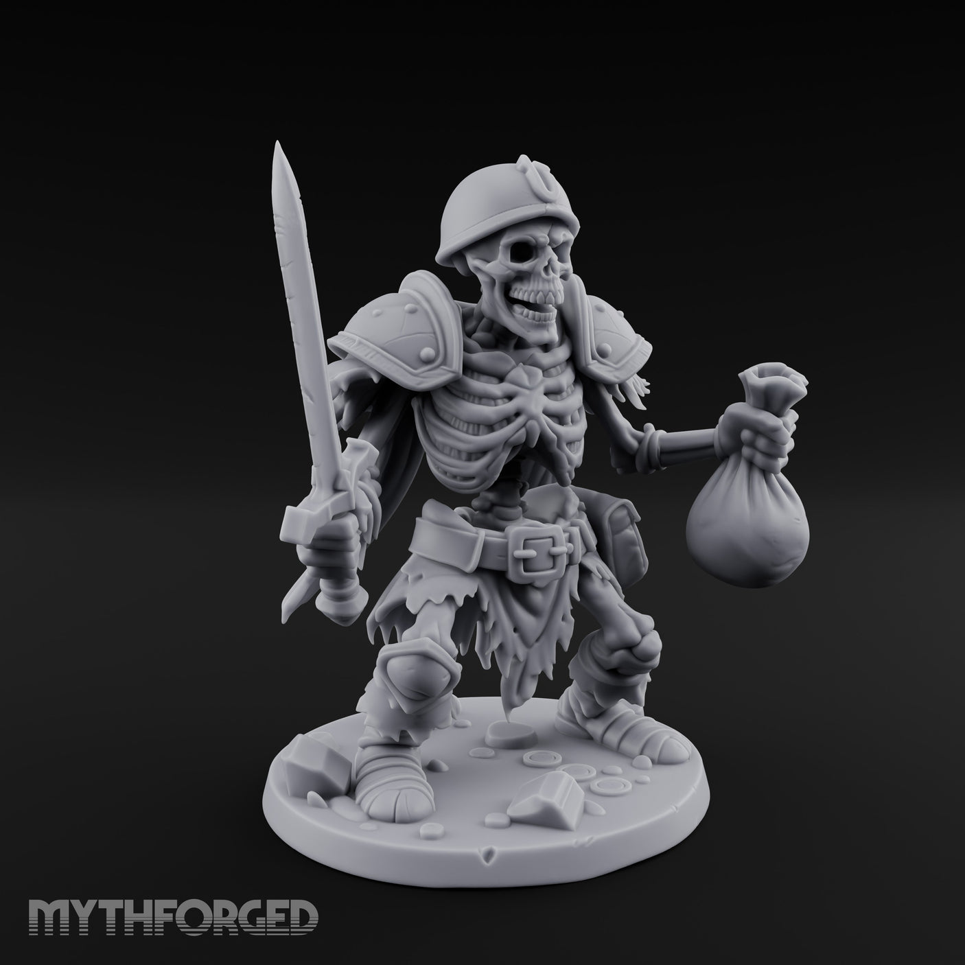 Sword Raising Loot Clutching Skeleton Guard Miniature for Dungeons and Dragons, Pathfinder or other TTRPGs