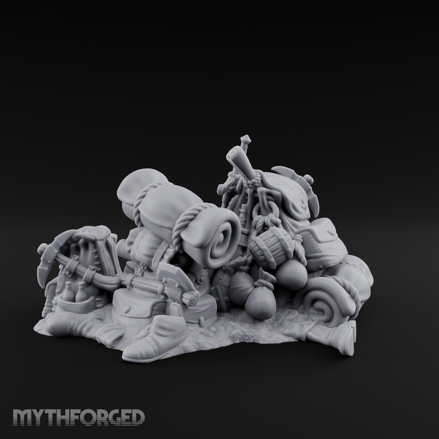 Sword-Stuffed Bedroll-Strapped Adventurer Pack Scene Miniature for Dungeons and Dragons, Pathfinder or other TTRPGs