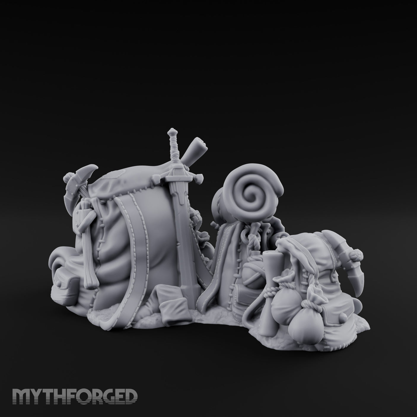 Sword-Stuffed Bedroll-Strapped Adventurer Pack Scene Miniature for Dungeons and Dragons, Pathfinder or other TTRPGs